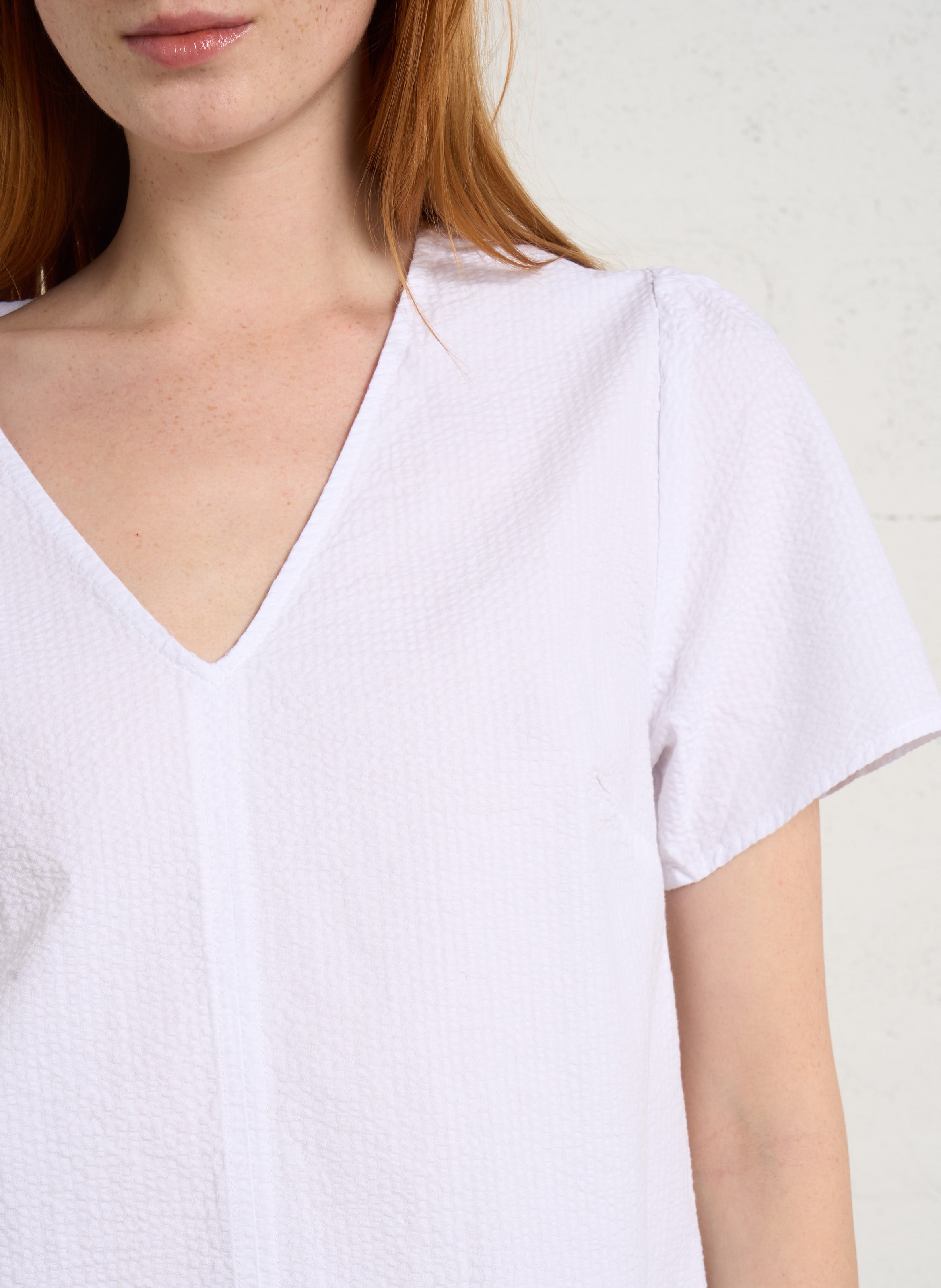 Rechte, katoenen top met V-hals LE TEMPS DES CERISES Wit