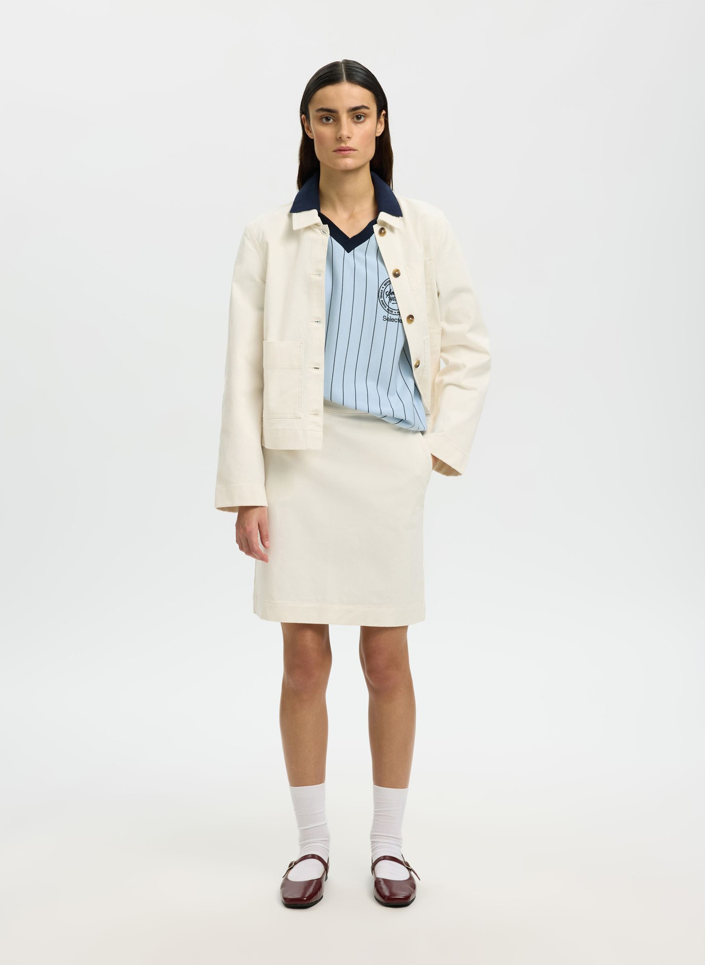 Organic cotton striped polo SELECTED Blue