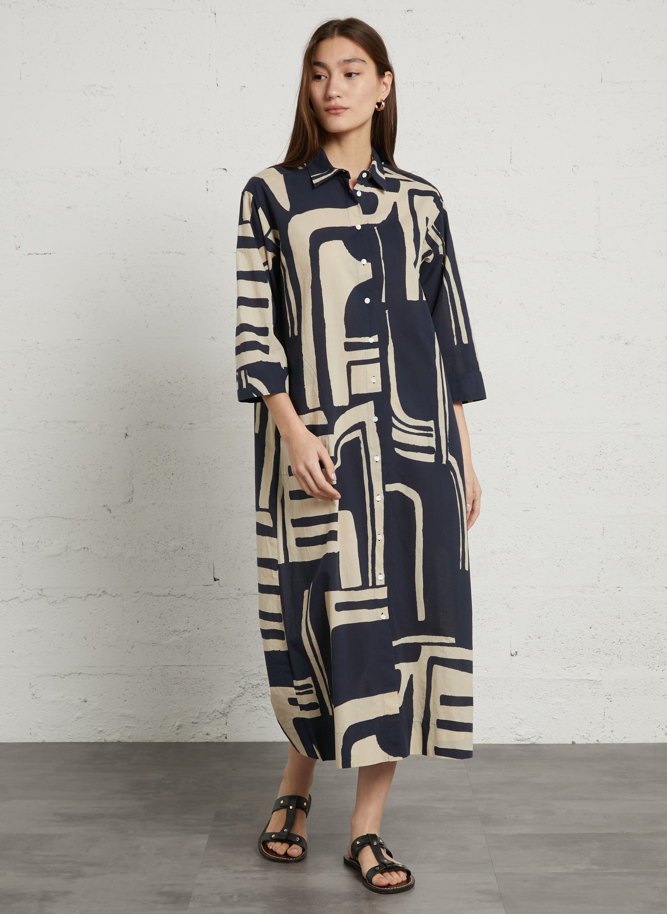 Lange jurk met klassieke kraag in bedrukte katoen HARTFORD Veelkleurig