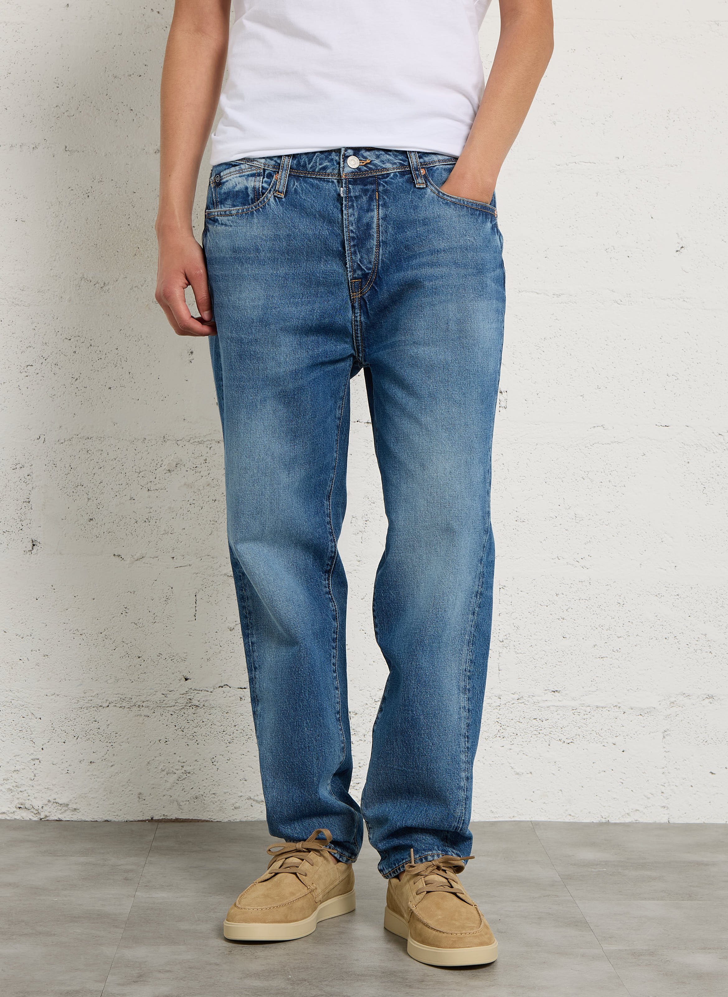 Jean droit en coton LE TEMPS DES CERISES Bleu