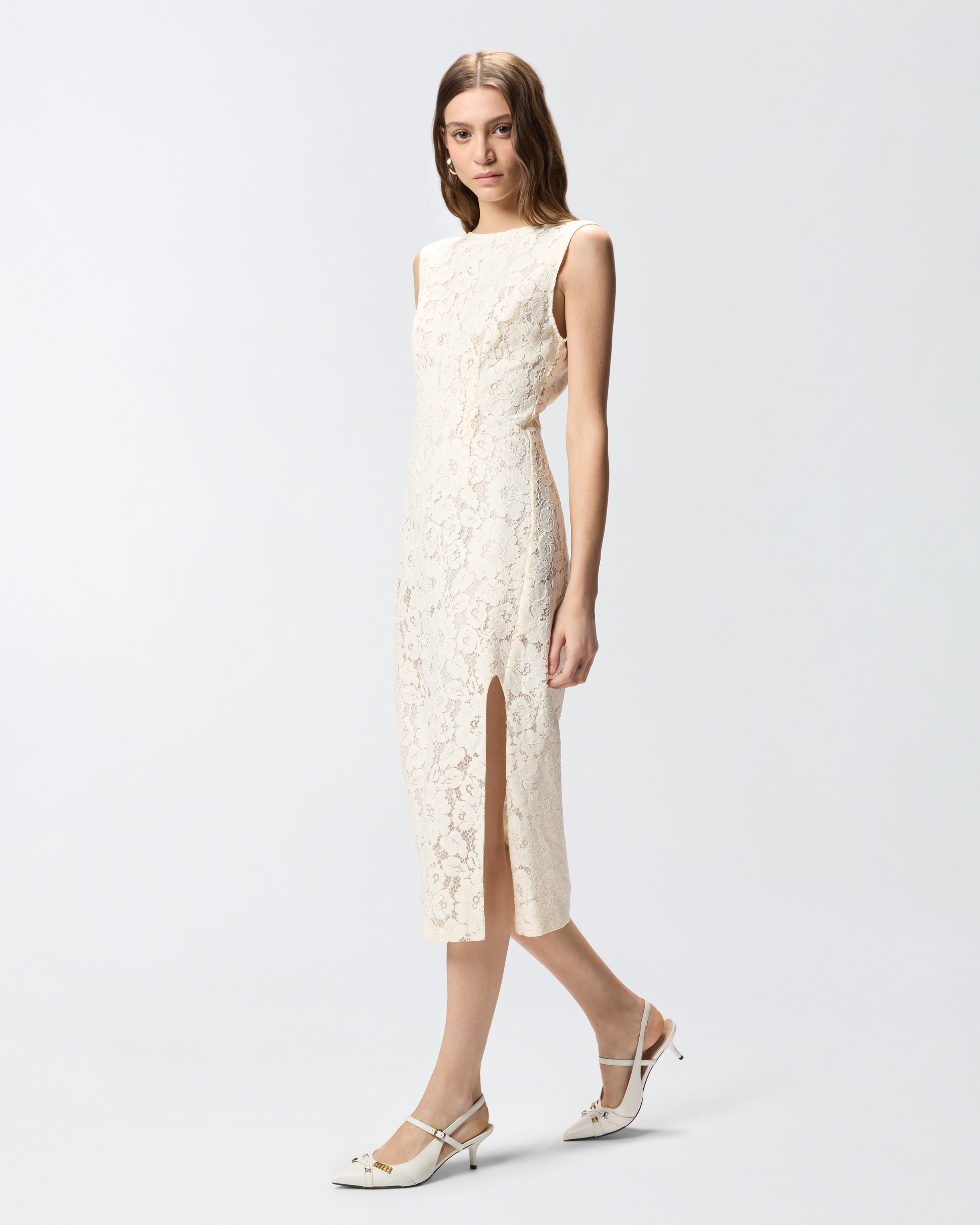 Robe en dentelle florale à encolure dos PINKO Blanc