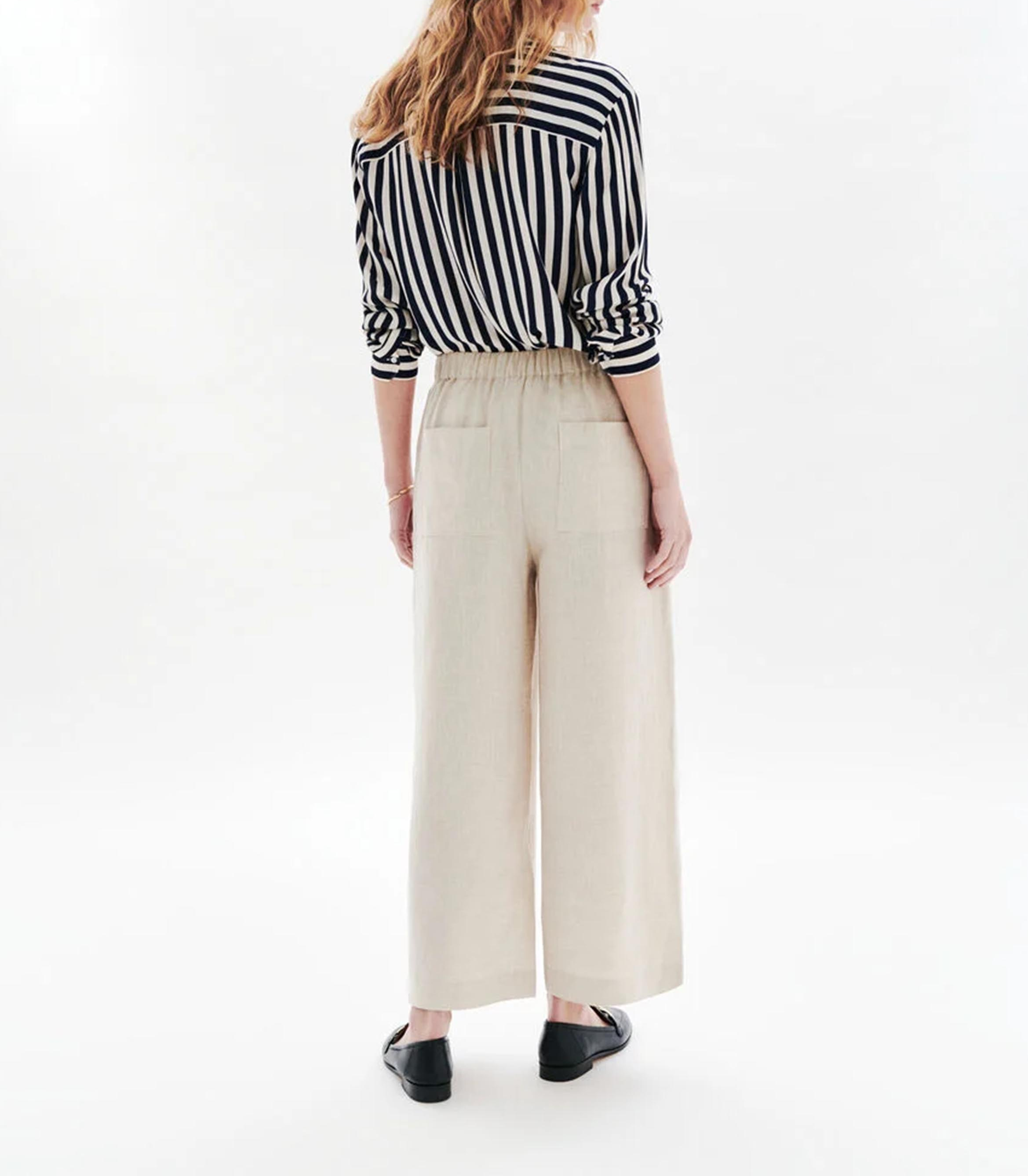 High-waisted wide-leg linen pants CAROLL Beige