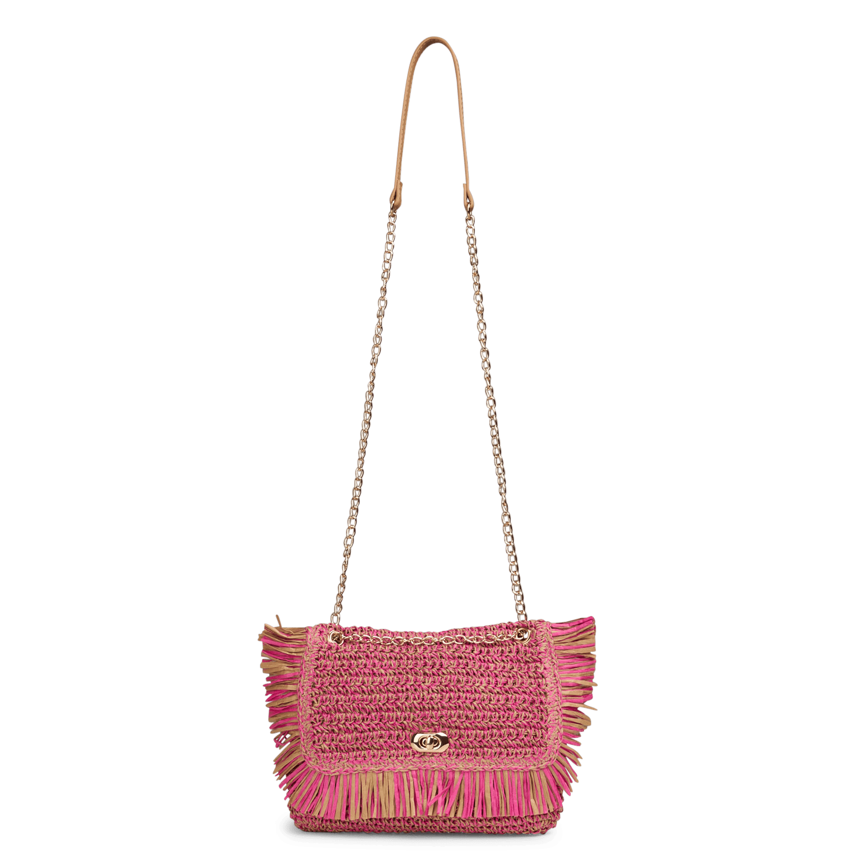 Mixed straw shoulder bag PIECES Pink
