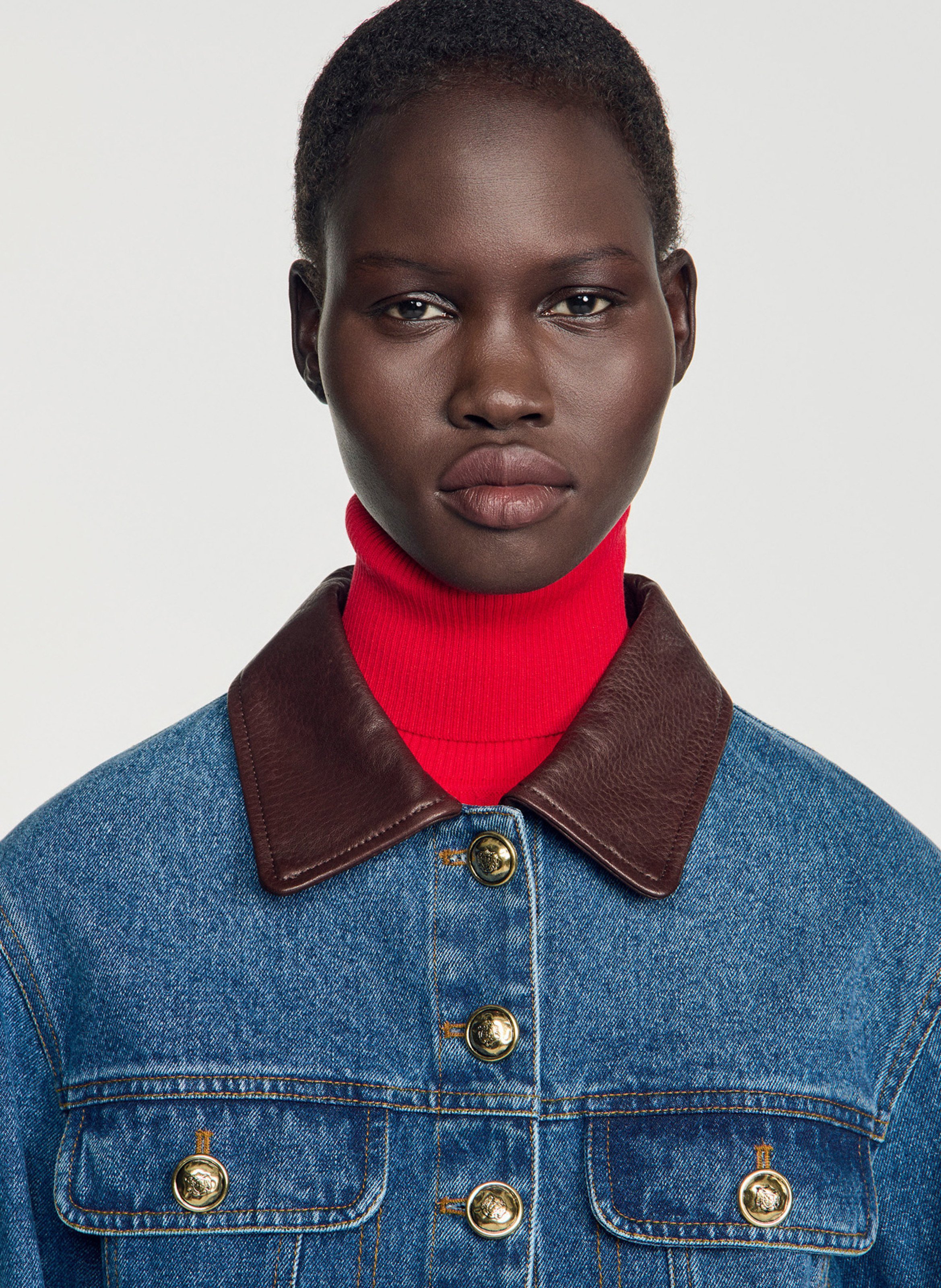 Veste denim droite en coton SANDRO Bleu