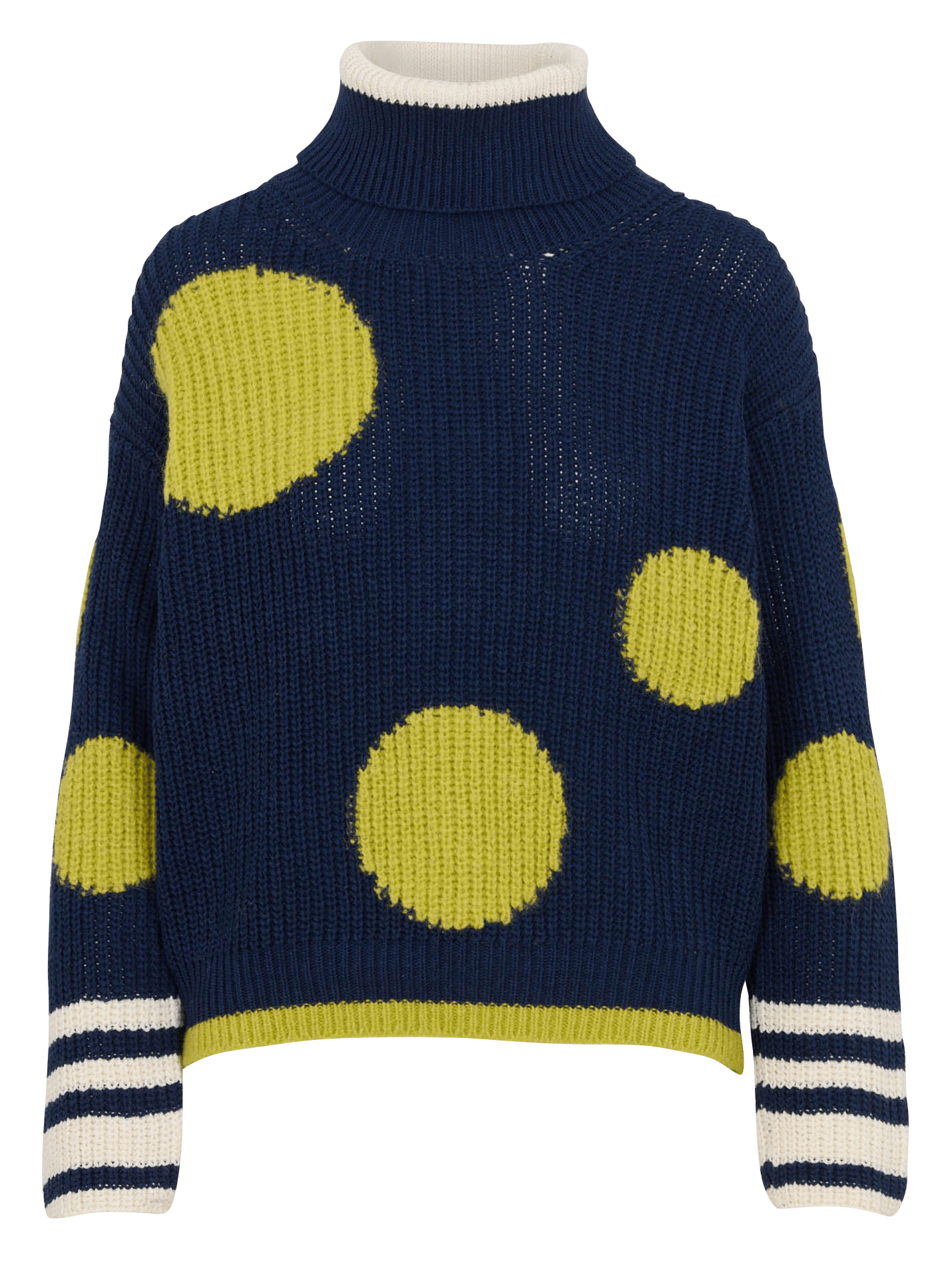Pull droit col roulé à pois DR BLOOM Bleu