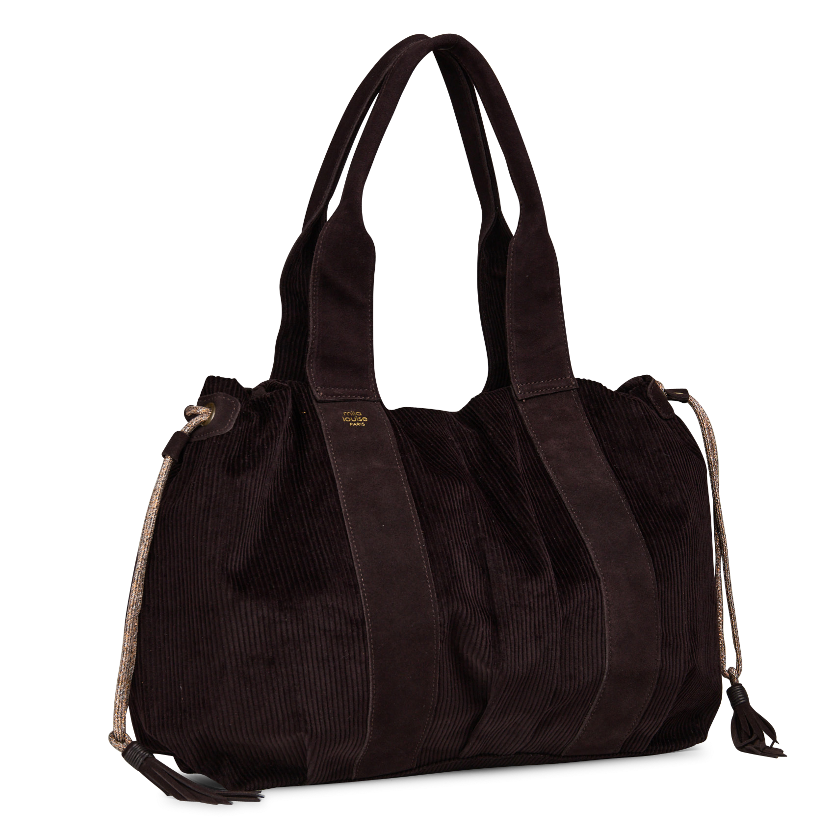 Gestreepte shopper van gemengd leer MILA LOUISE Bruin