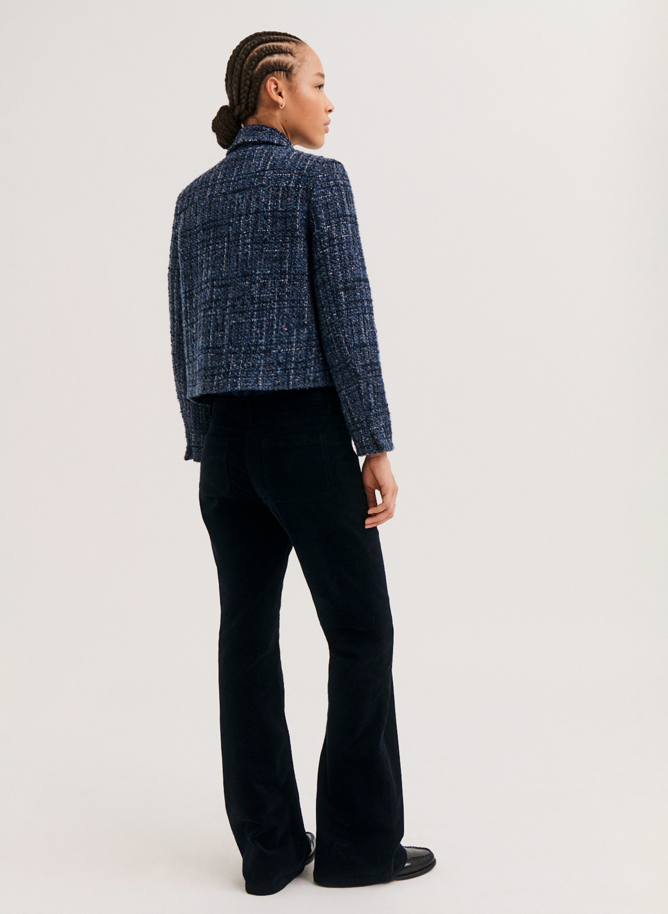 Rechte knoopsluiting jasje in tweed PABLO Blauw