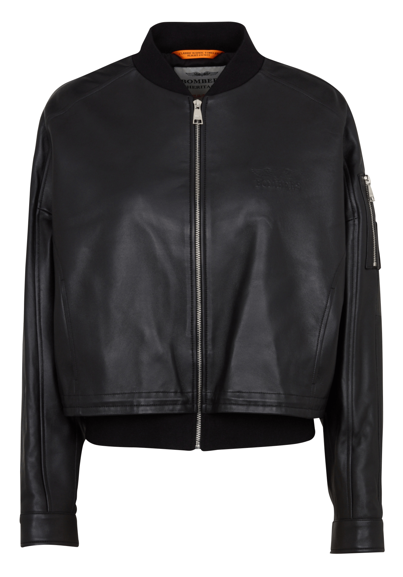 Veste droite manches tombantes en cuir BOMBERS ORIGINAL Noir
