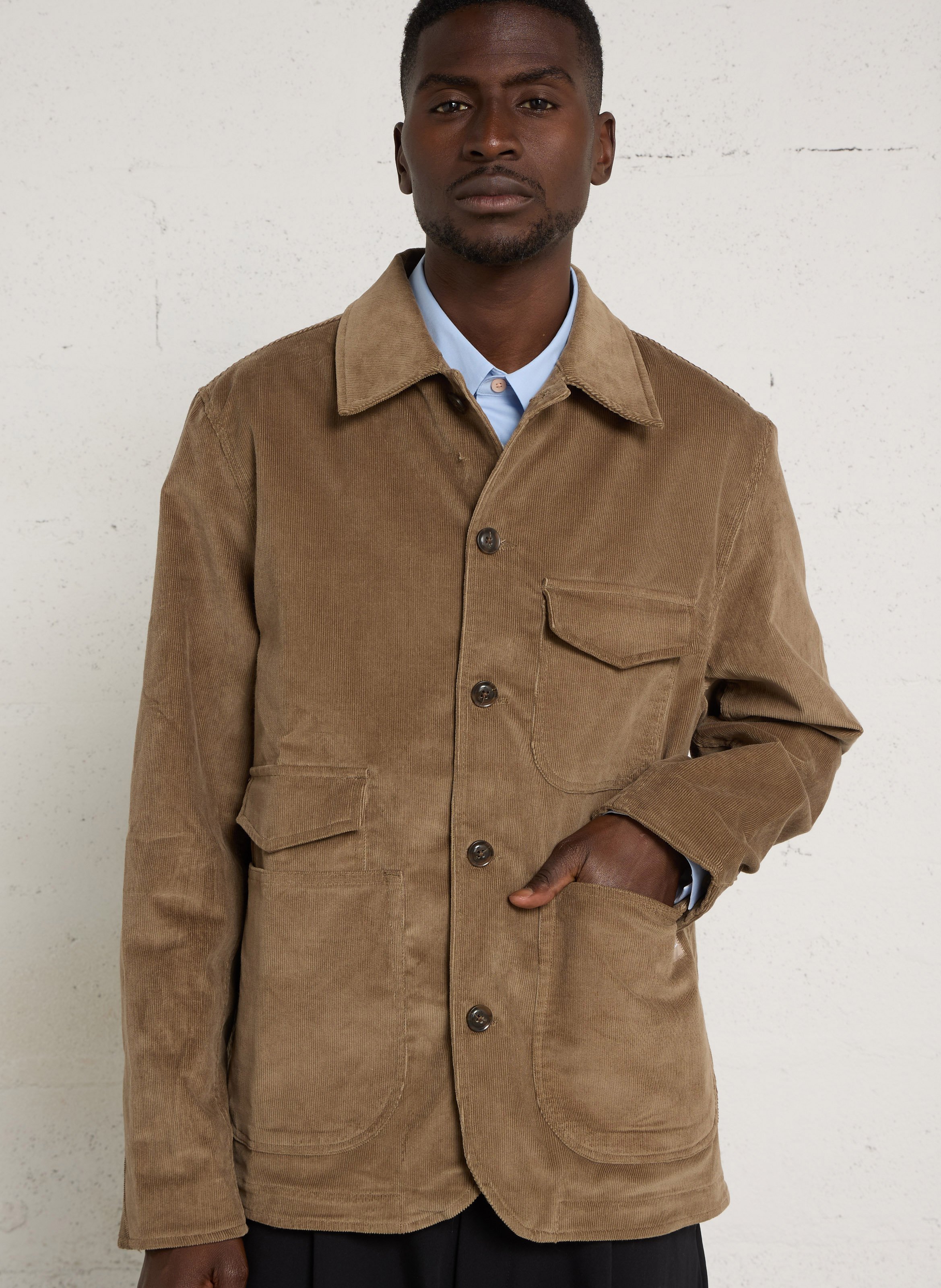 Straight-fit jacket with a classic collar in ribbed cotton blend PAUL SMITH Brown