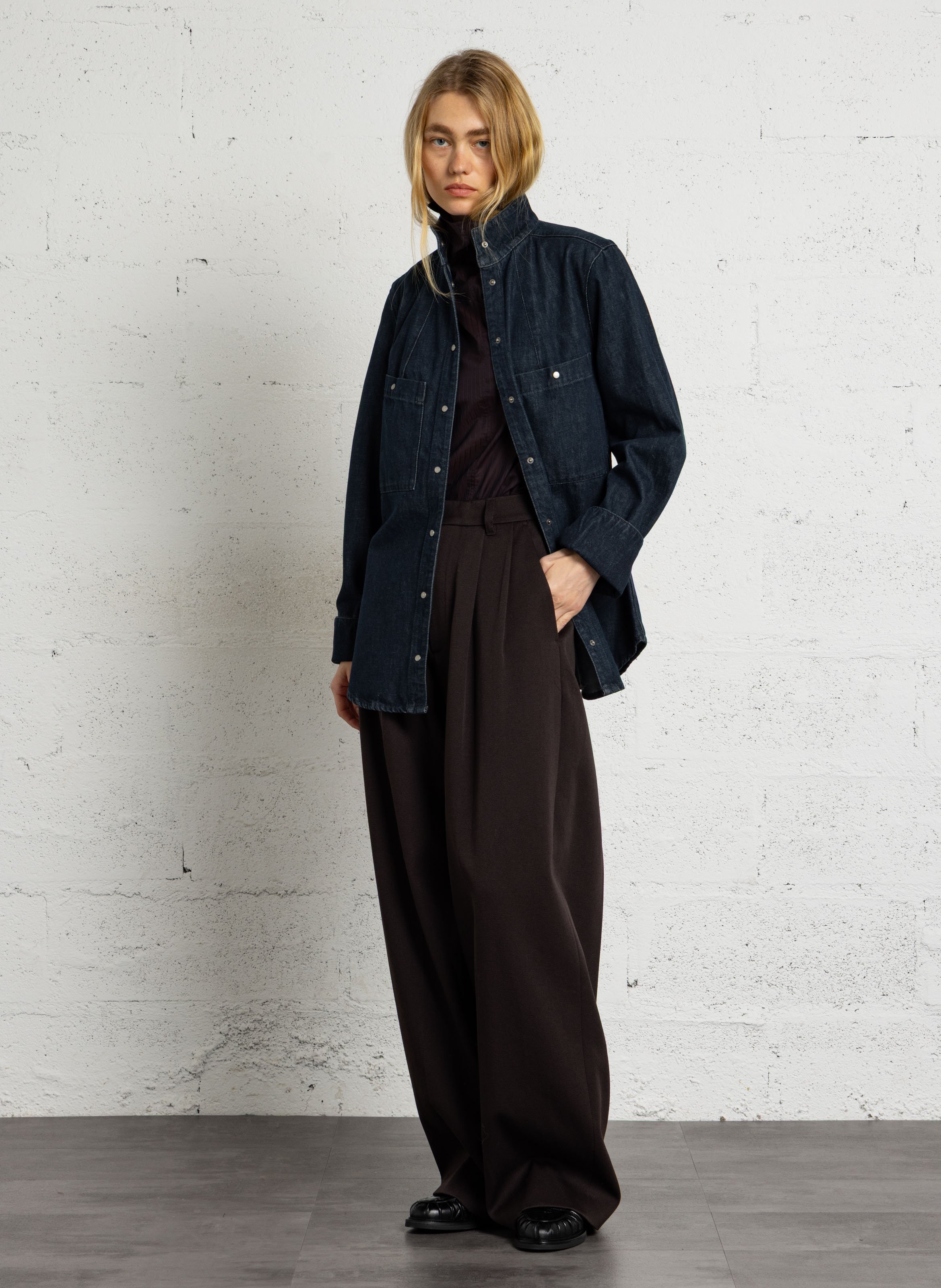 Weite Bundfaltenhose aus Wollmischung SOEUR Schwarz