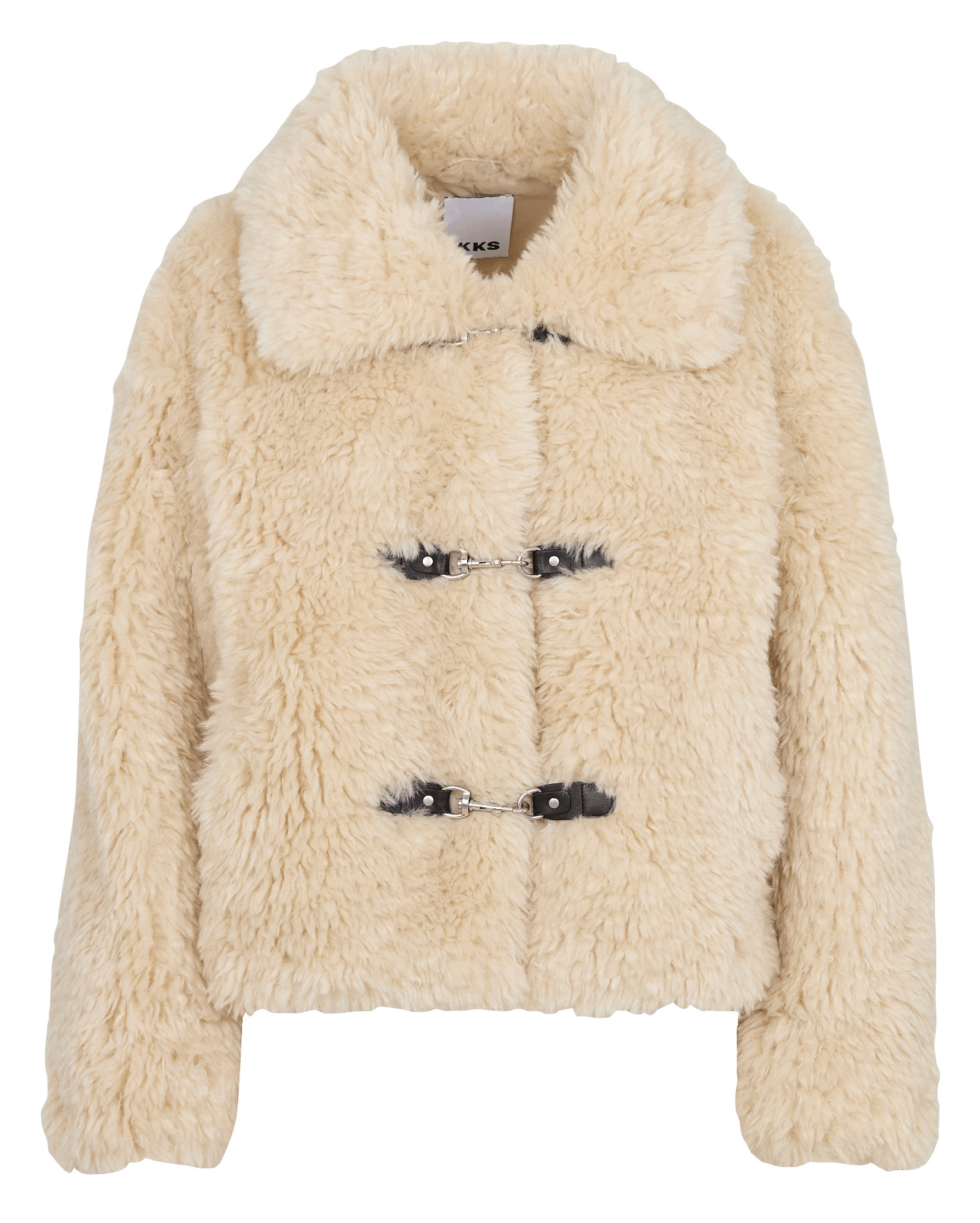 Loose-Fit Short Coat with Classic Sherpa Collar IKKS White
