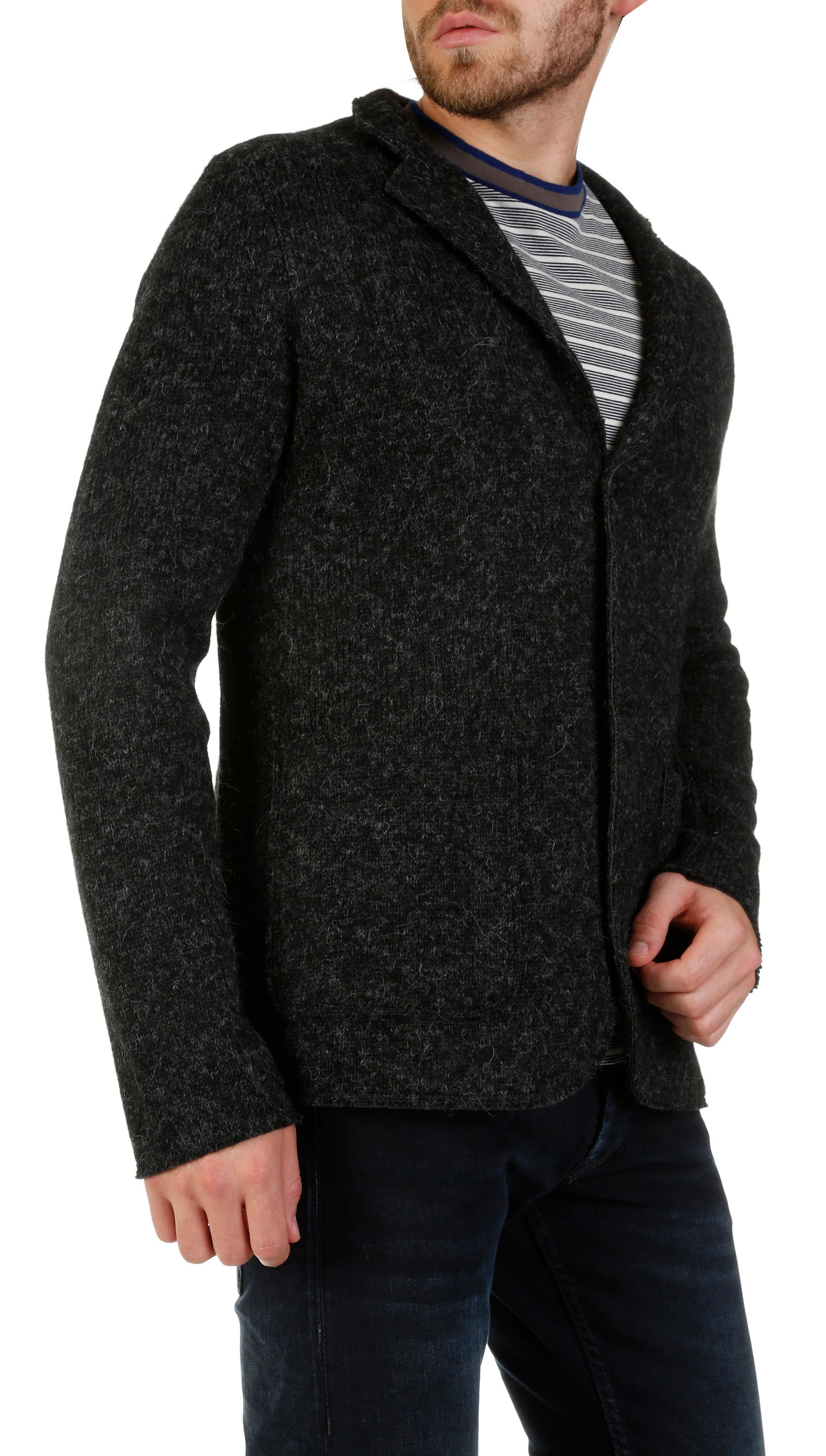 Regular-fit wool jacket with two buttons MAJESTIC FILATURES Black