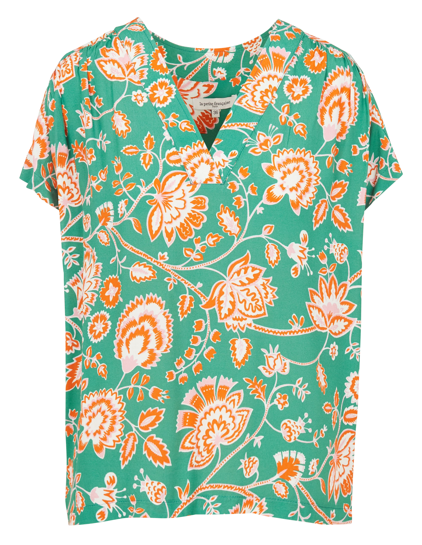 Top col V à imprimé fleuri LA PETITE FRANCAISE Vert