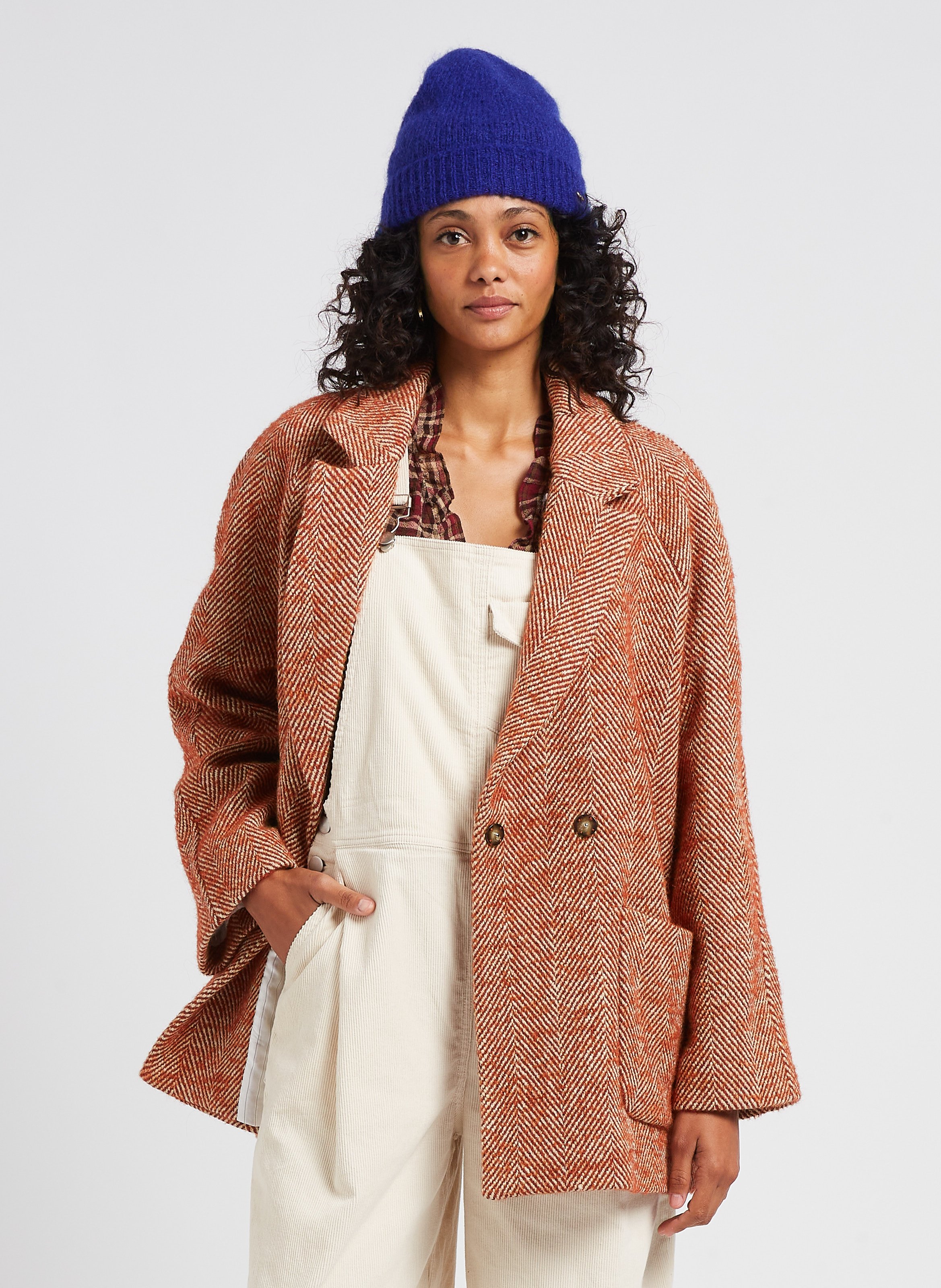 Orange Loose fit short coat with tailored collar