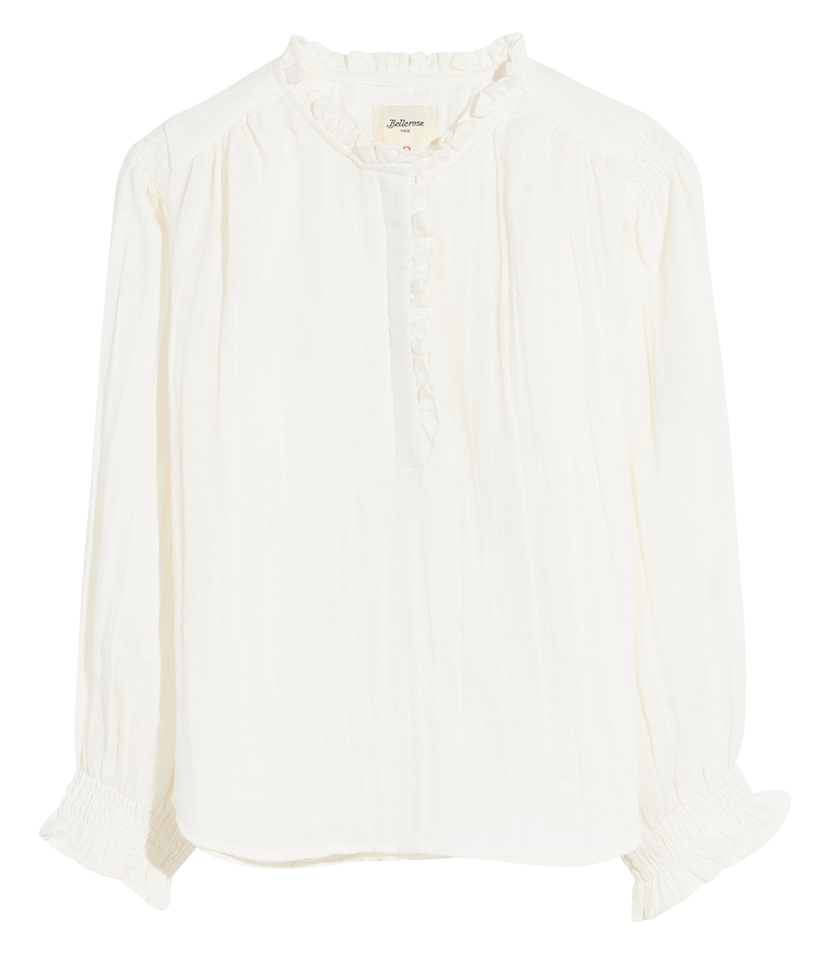 Ruffled round-neck cotton blouse BELLEROSE White