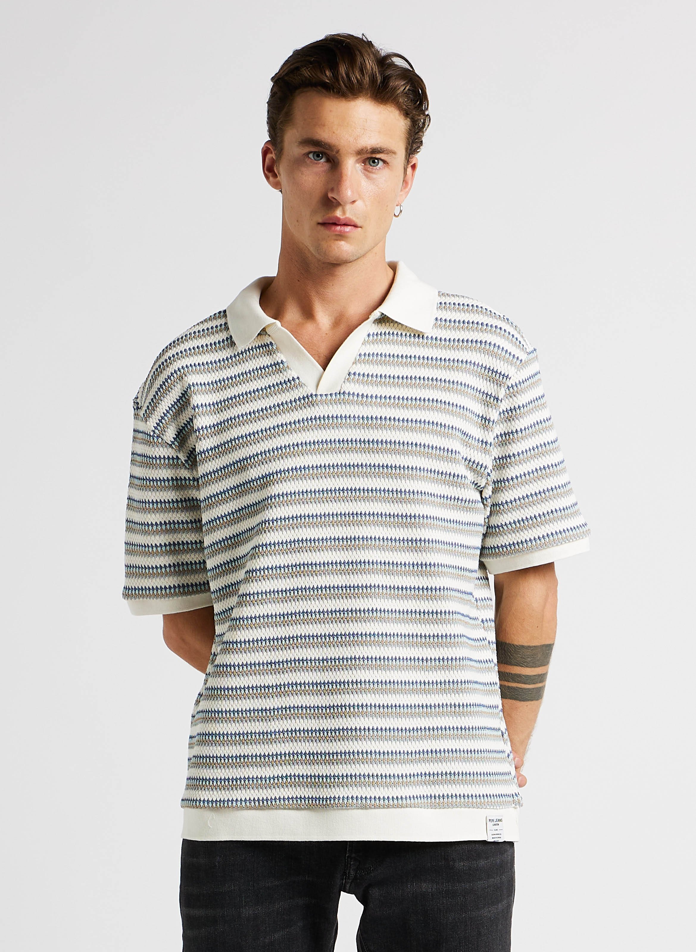 Pull à vol revers en coton maillé PEPE JEANS Beige