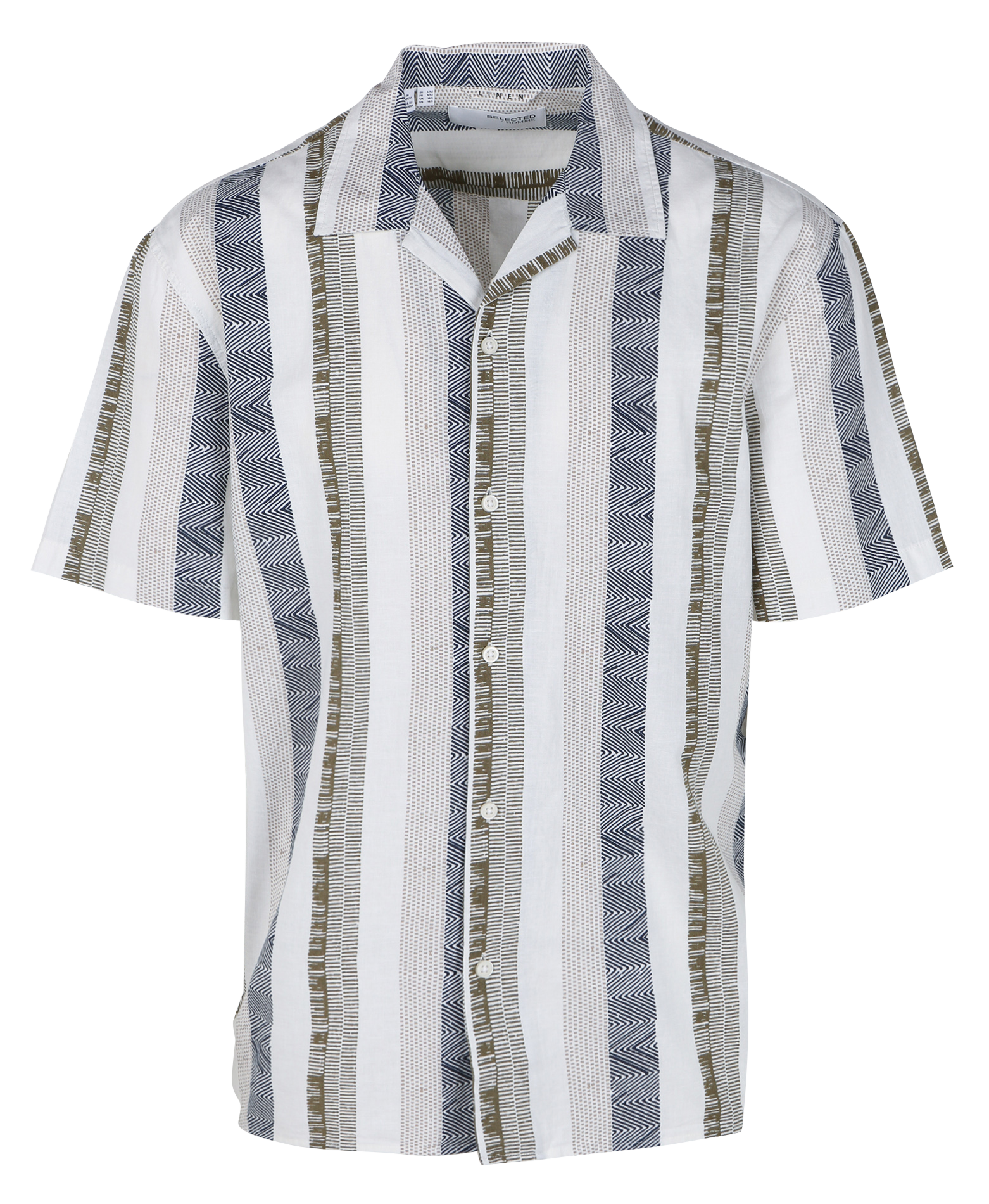 Gerade geschnittenes Hemd aus Baumwoll-Mix mit Kuba-Kragen SELECTED Beige