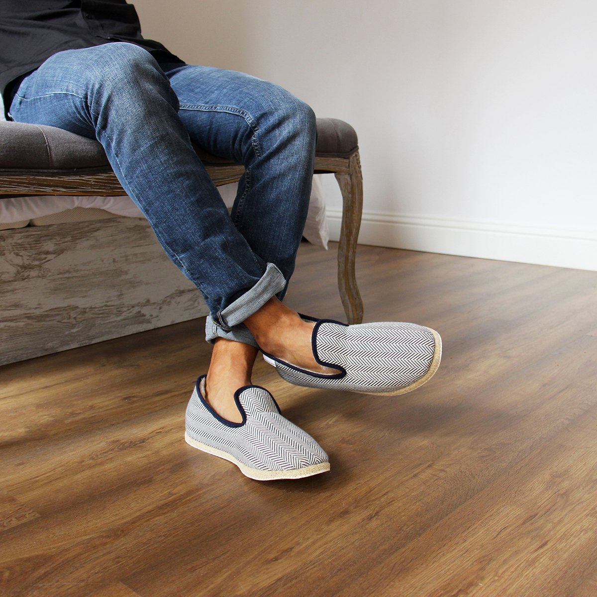 Fabric Charentaise slippers JULES & JENN White