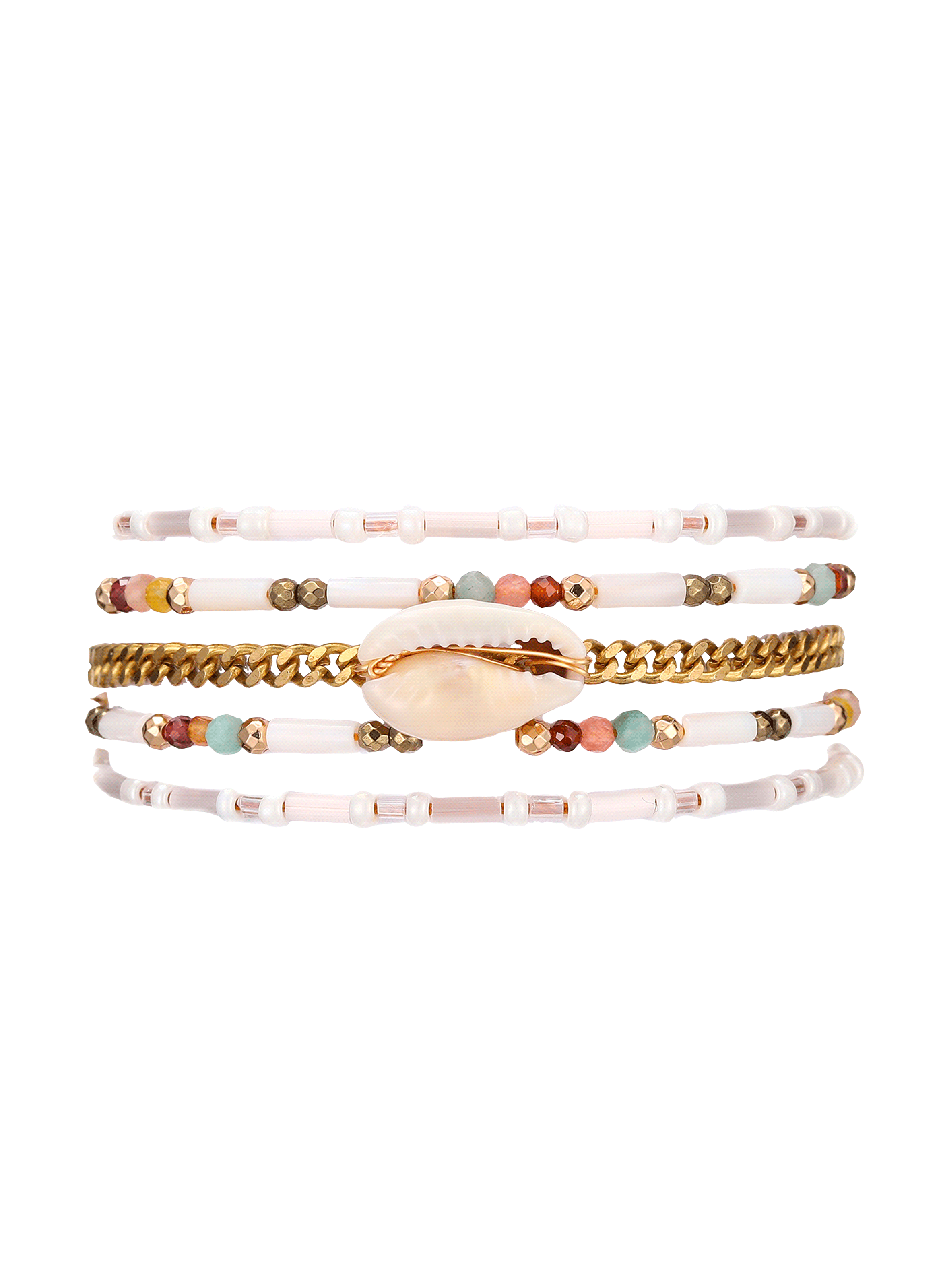 Multistrand bracelet with magnetic clasp and beads HIPANEMA White