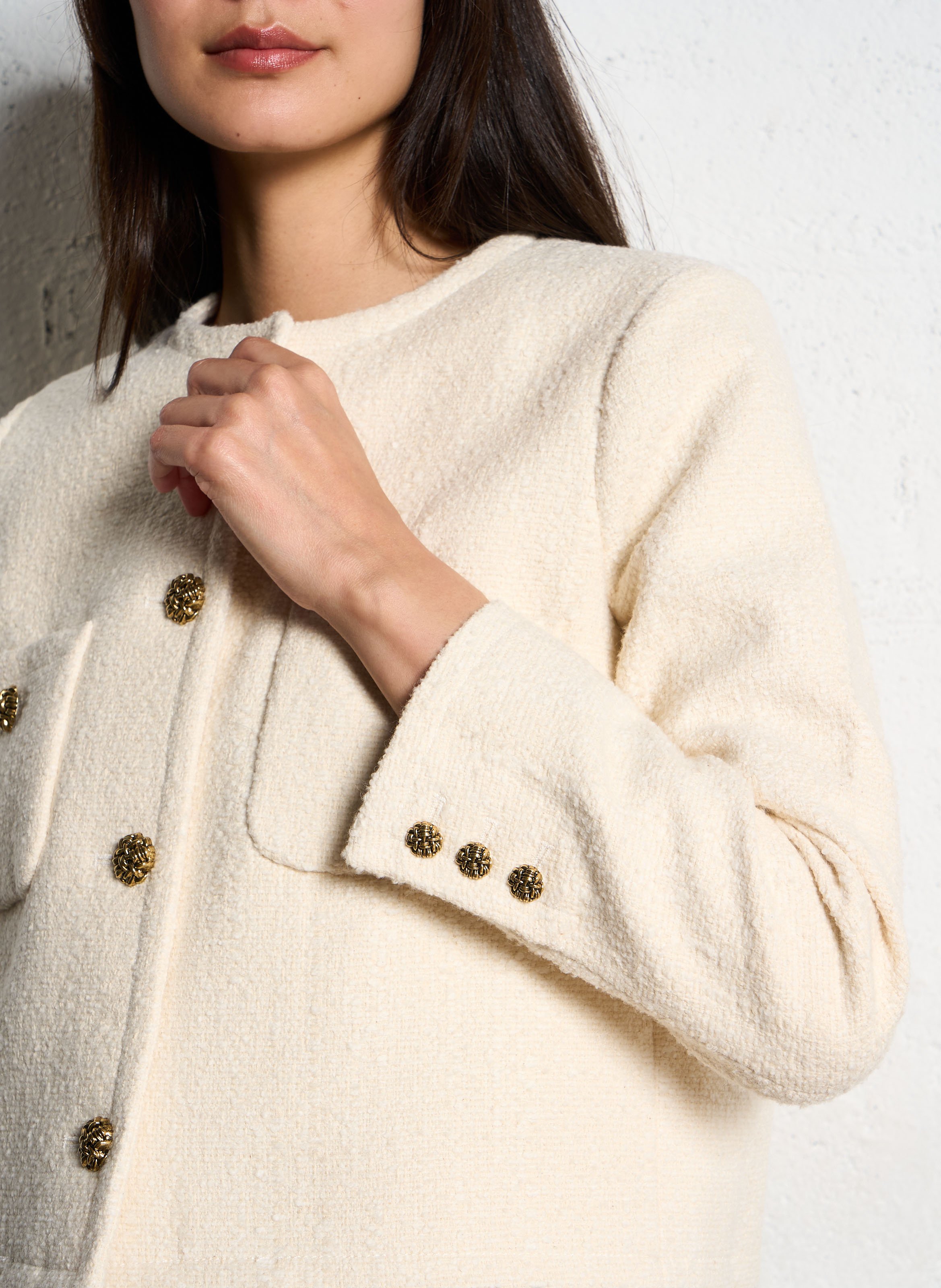 Veste col rond jacquard en coton mélangé  BA&SH Beige