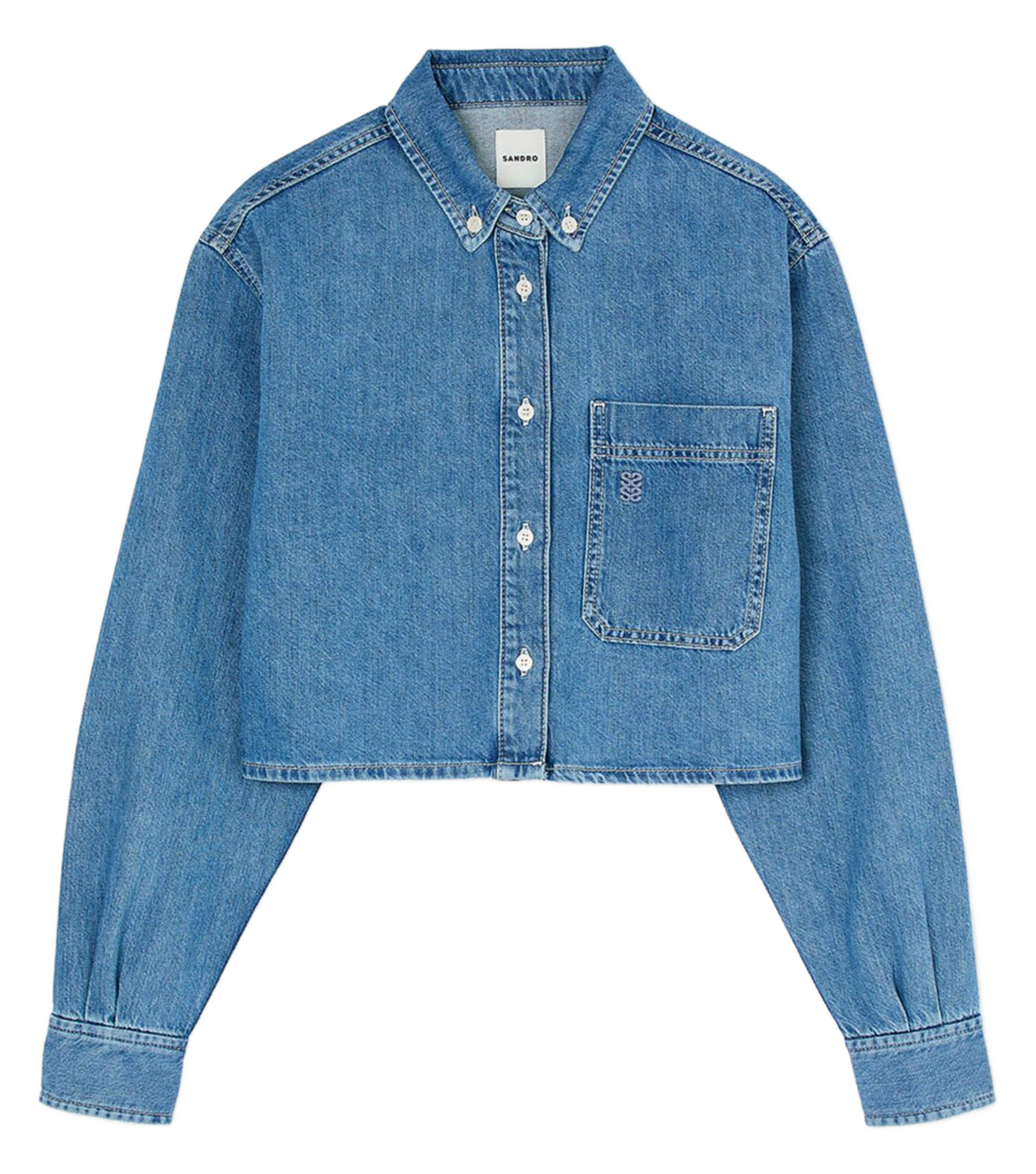 Chemise courte en denim coton SANDRO Bleu