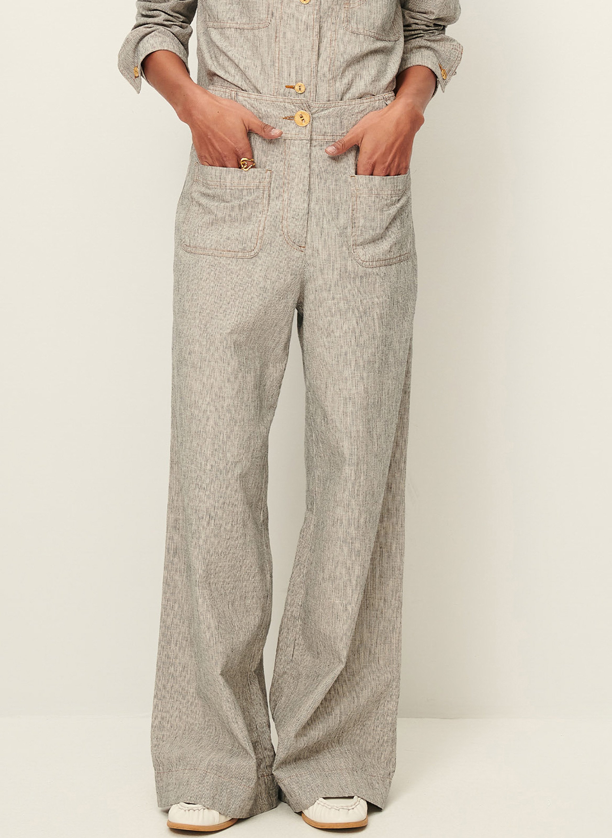 High-waisted wide-leg linen- and cotton-blend pants SESSUN Grey