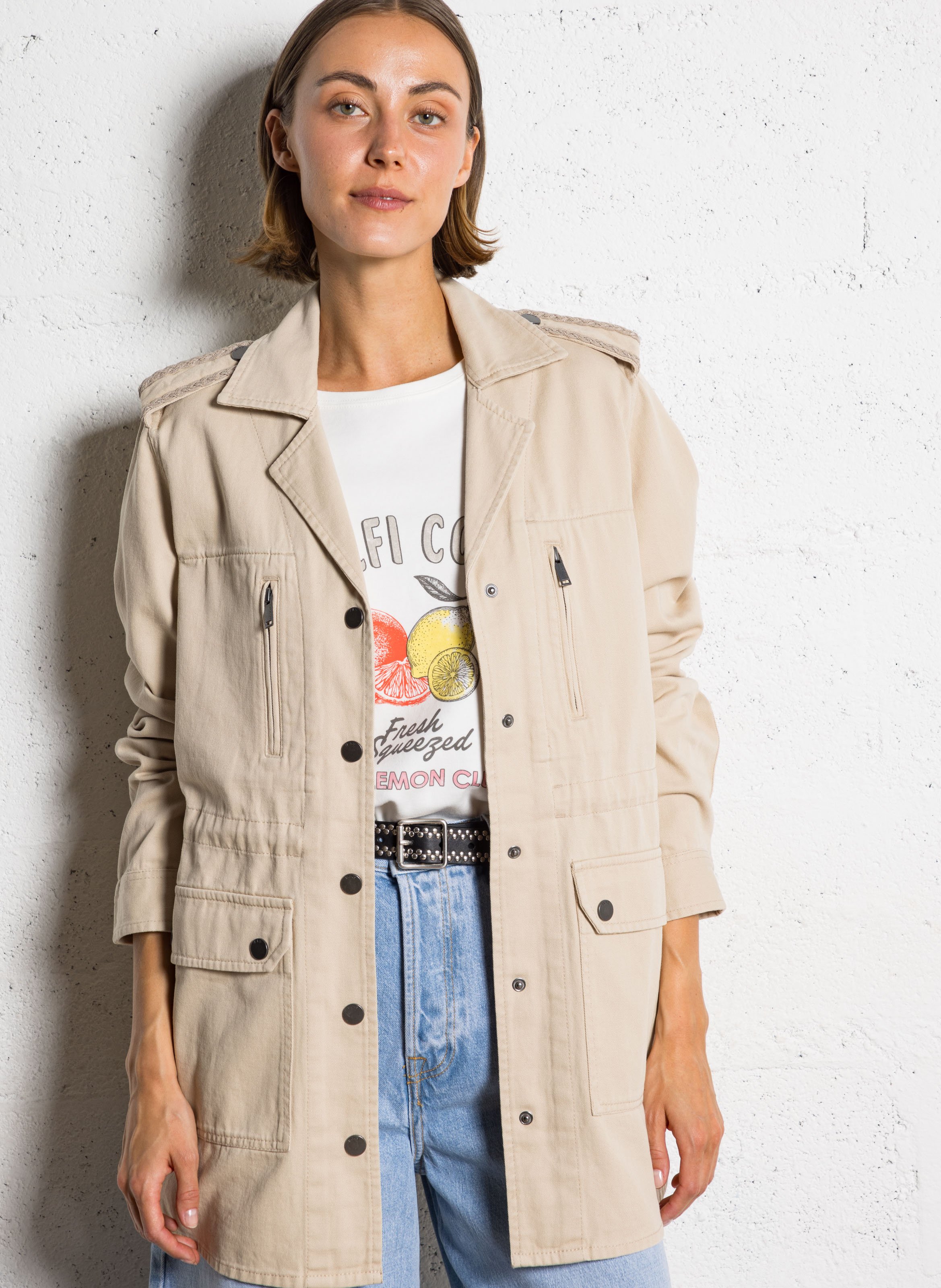 Straight cotton jacket IKKS Beige