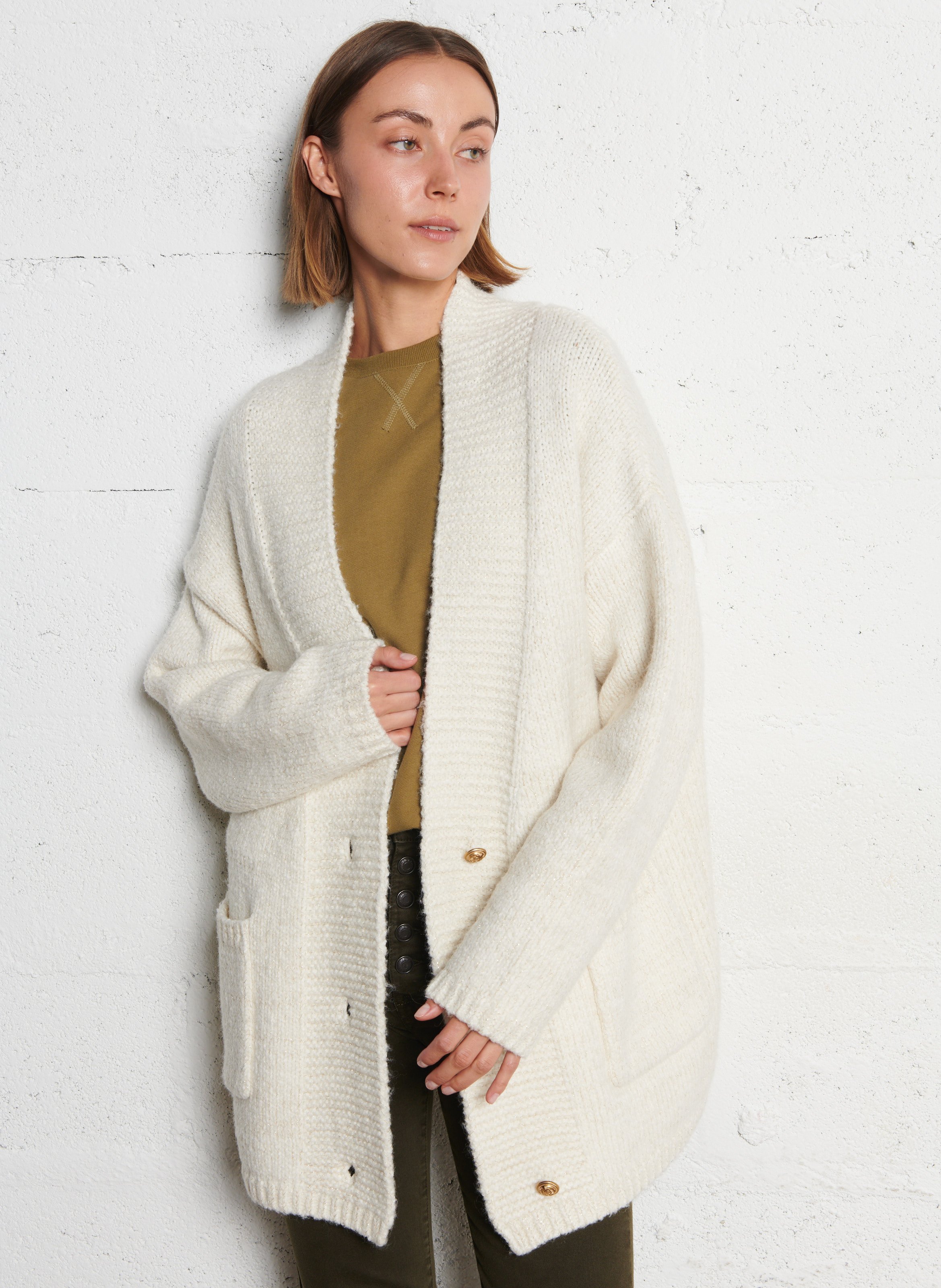 Shawl-collar cardigan IKKS White