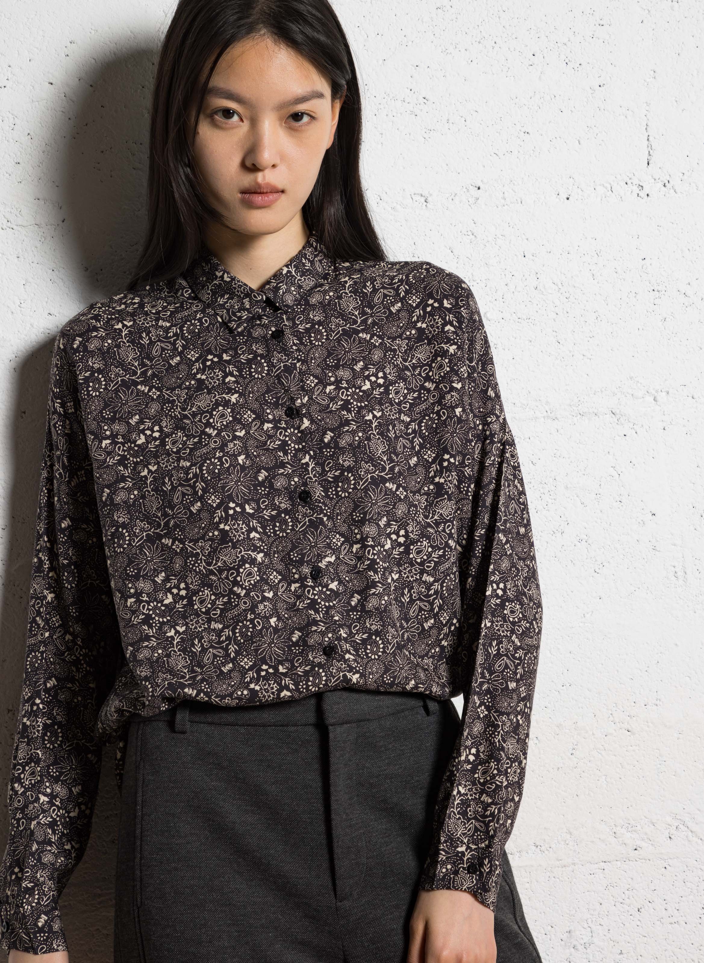 Chemise ample col classique imprimée I CODE Noir