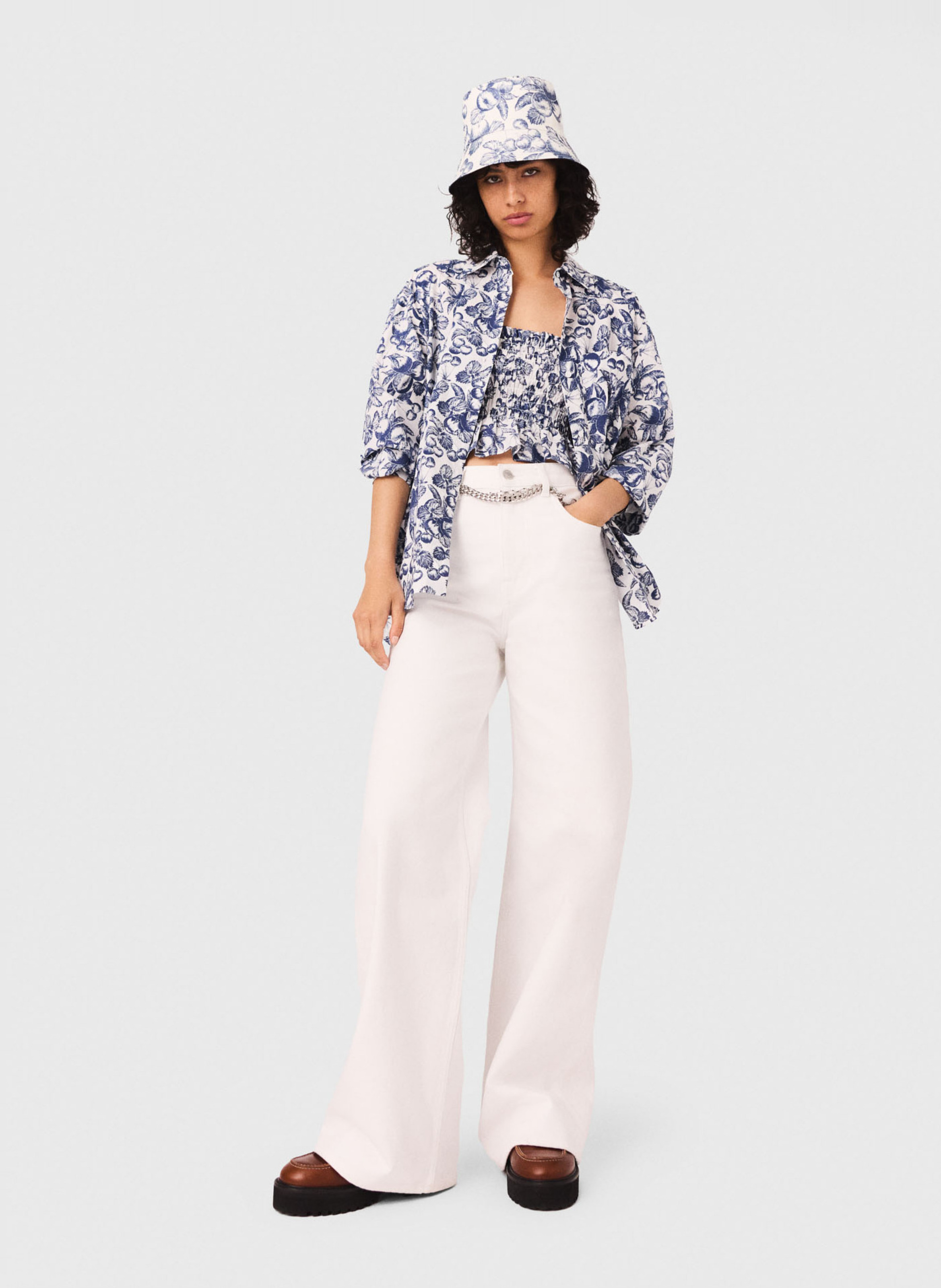 Wijde jeans - katoenblend MAJE Wit