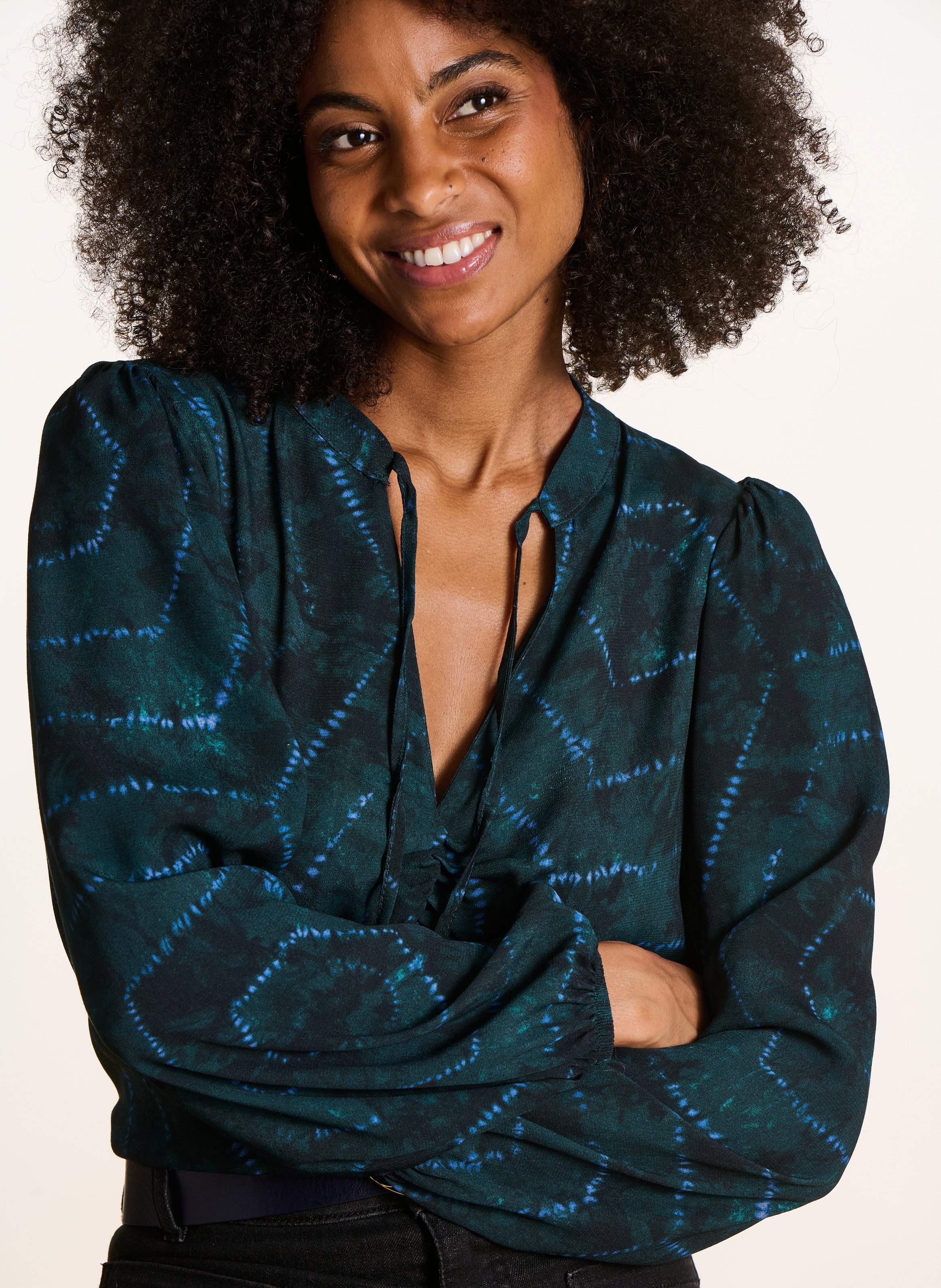 Blouse col rond imprimé LA FEE MARABOUTEE Bleu