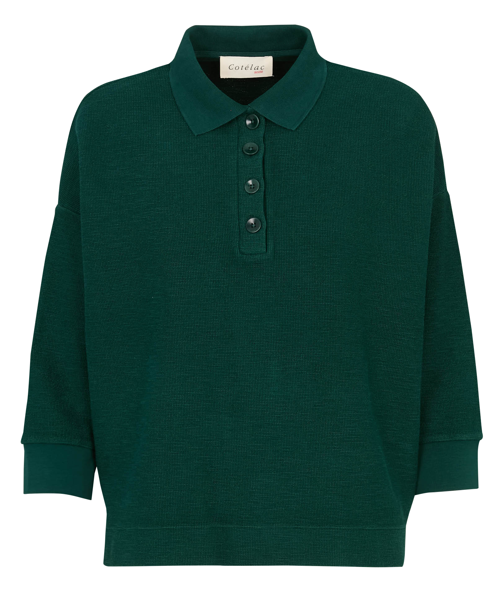 Loose fit solid 3/4 sleeve polo ACOTE Green