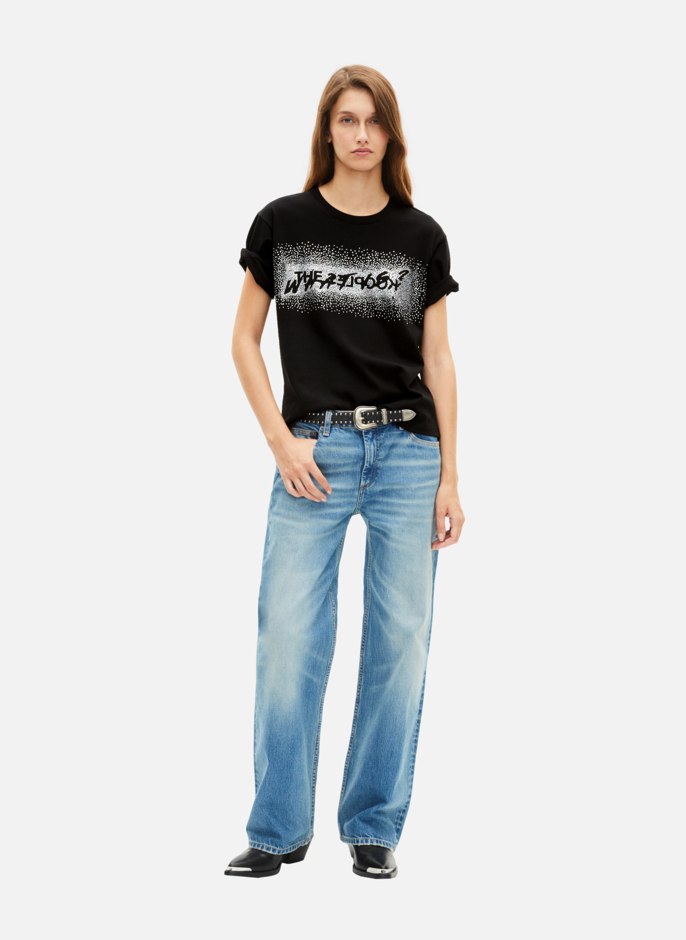 T-shirt with rhinestones THE KOOPLES Black