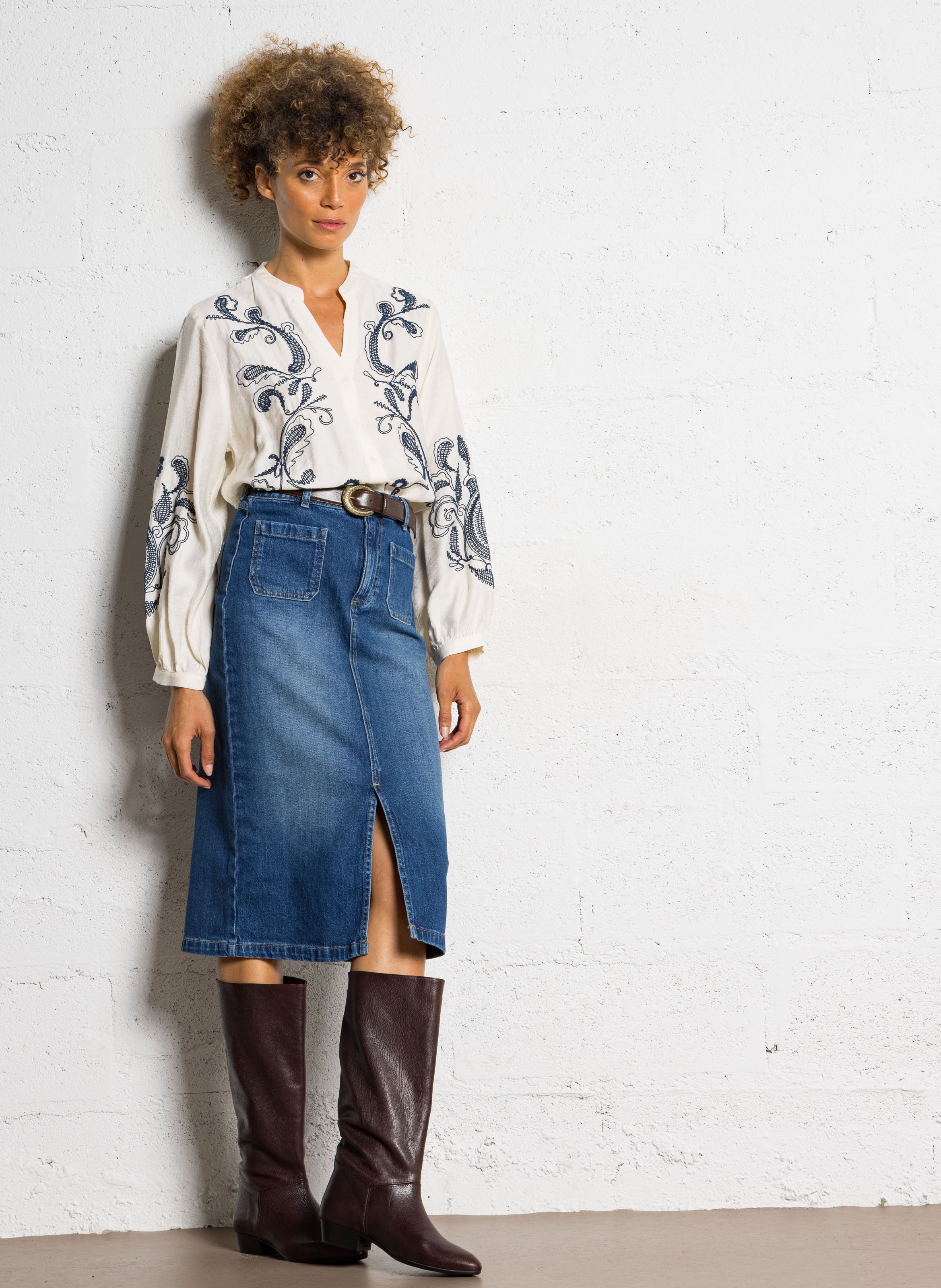 Slit denim midi skirt MAISON 123 Blue