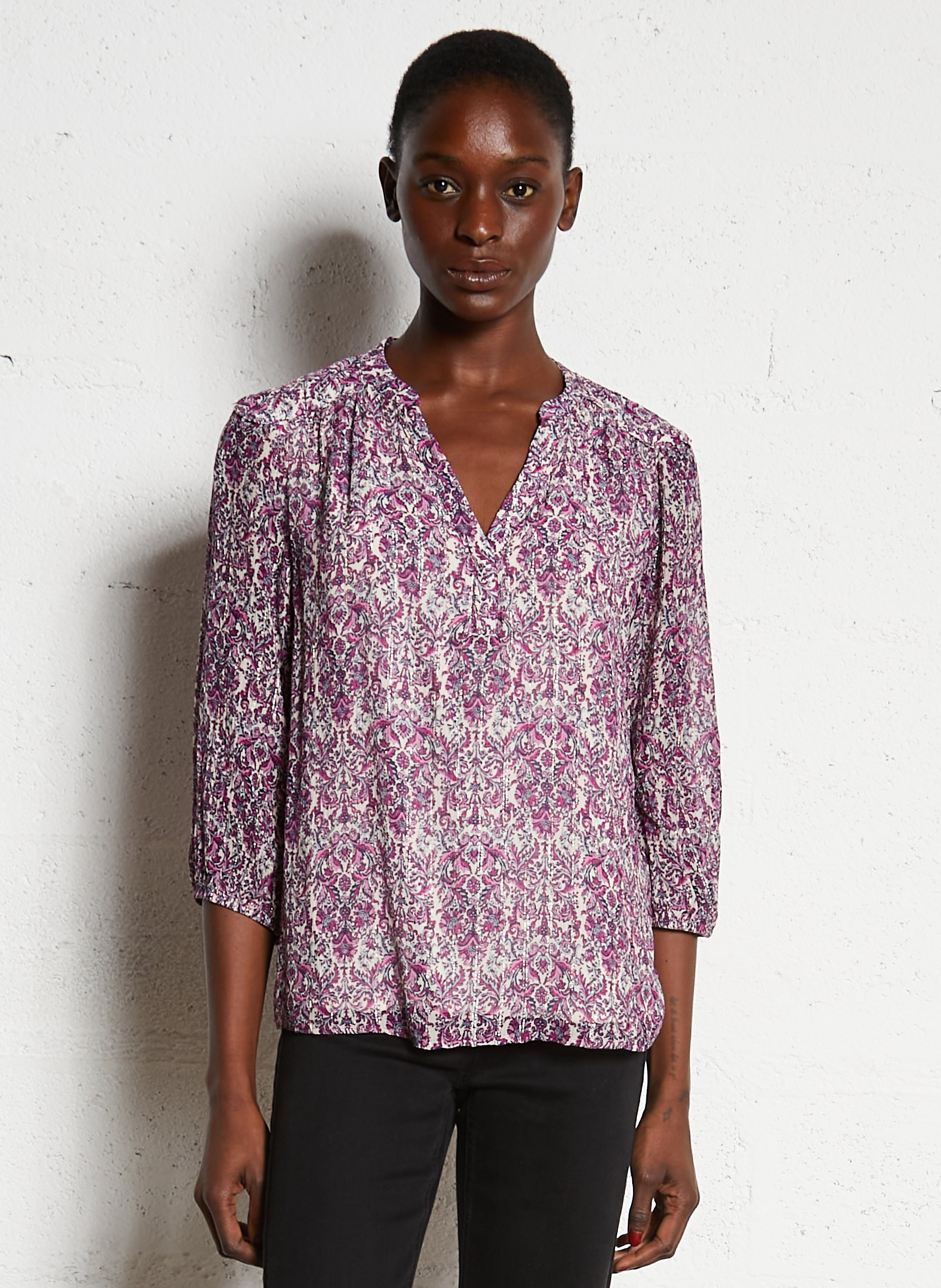 Printed henley blouse MAISON 123 Purple