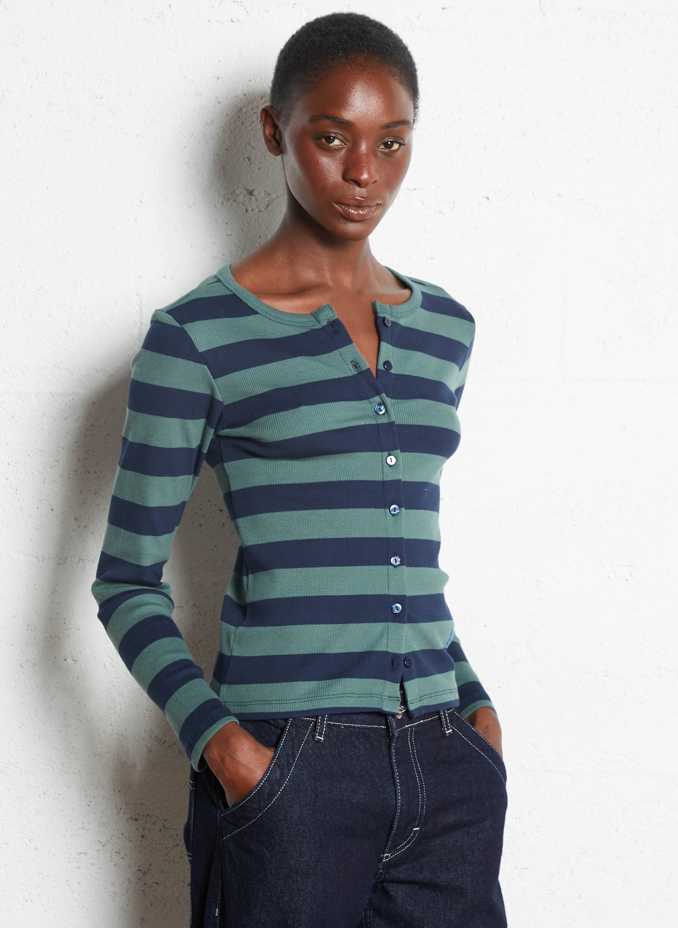 Top boutonné col rond à rayures DAMSON MADDER Vert