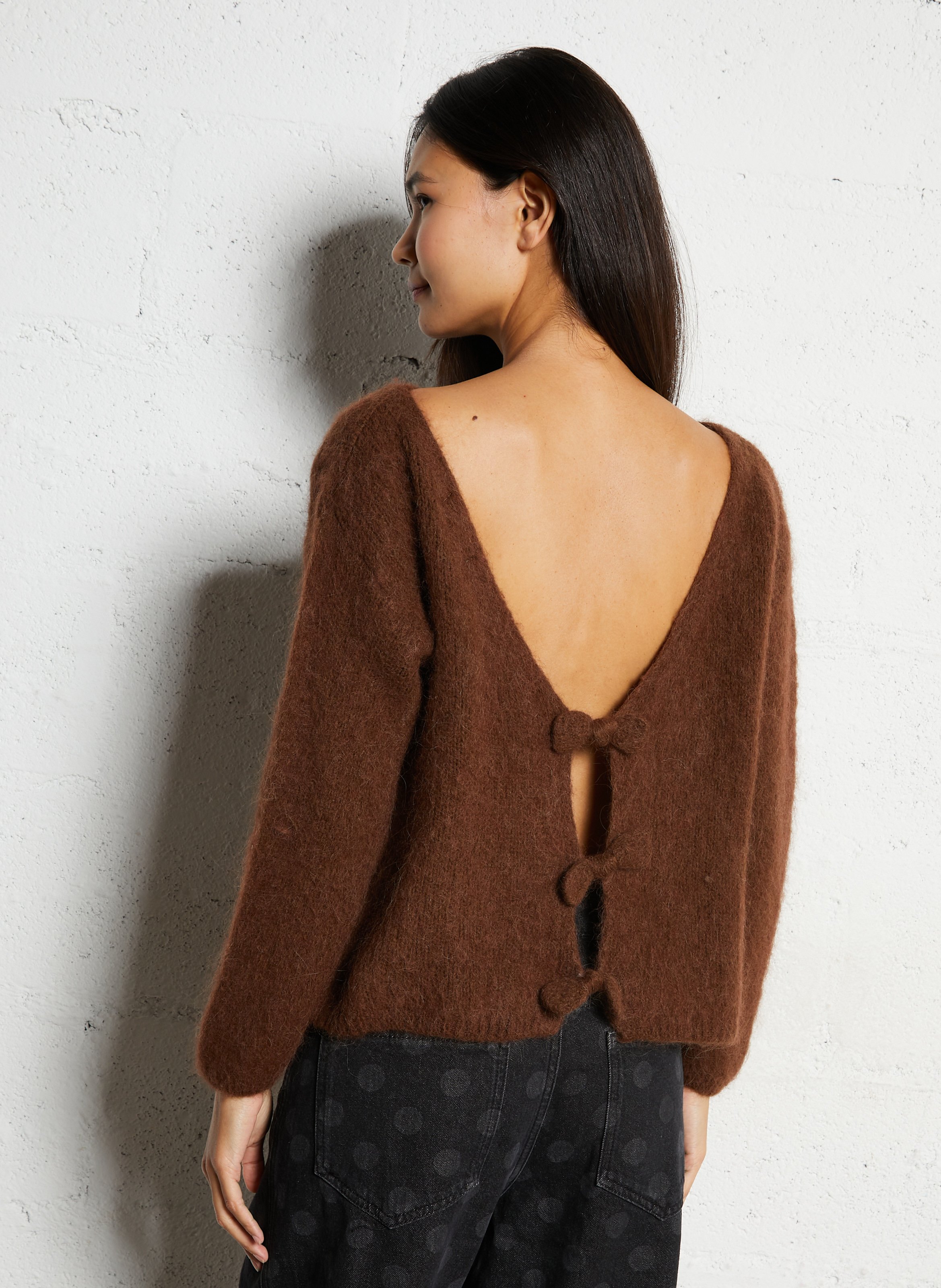 Pull ample col rond en maille mélangée PLEASE