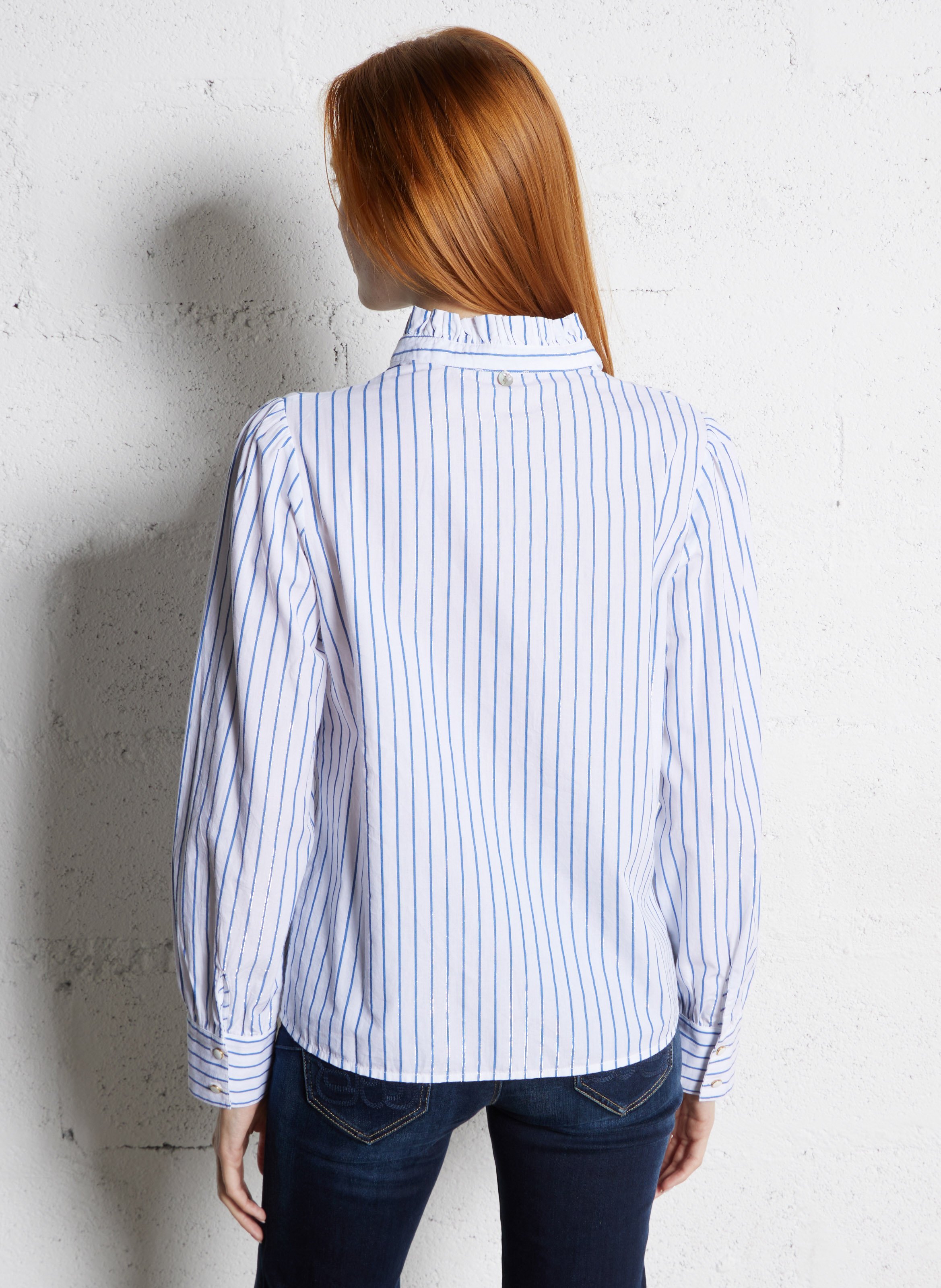 Blouse col V en coton ONE STEP Bleu