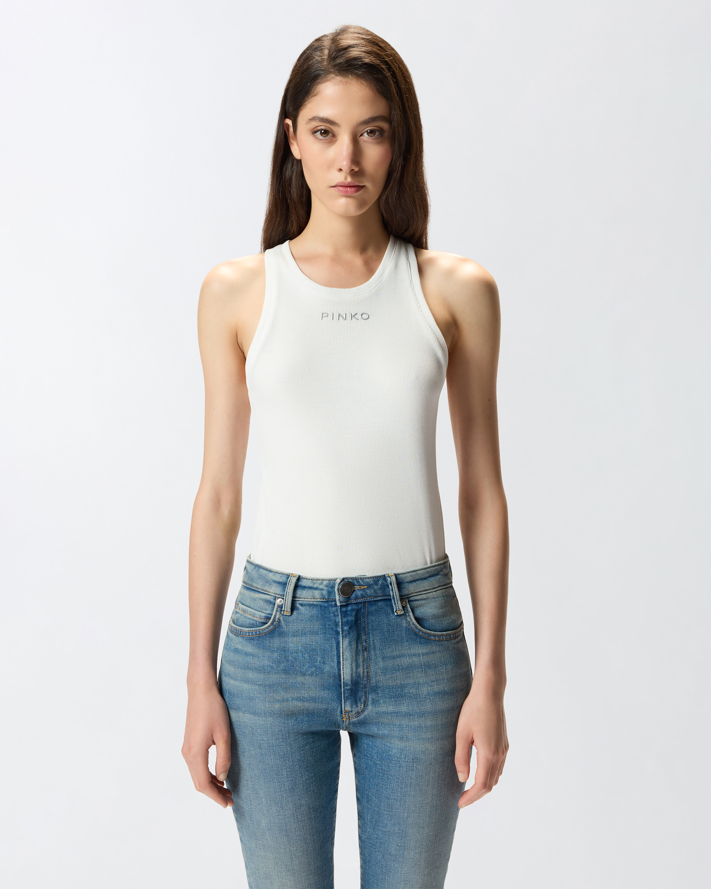 Ribbed sleeveless top PINKO White