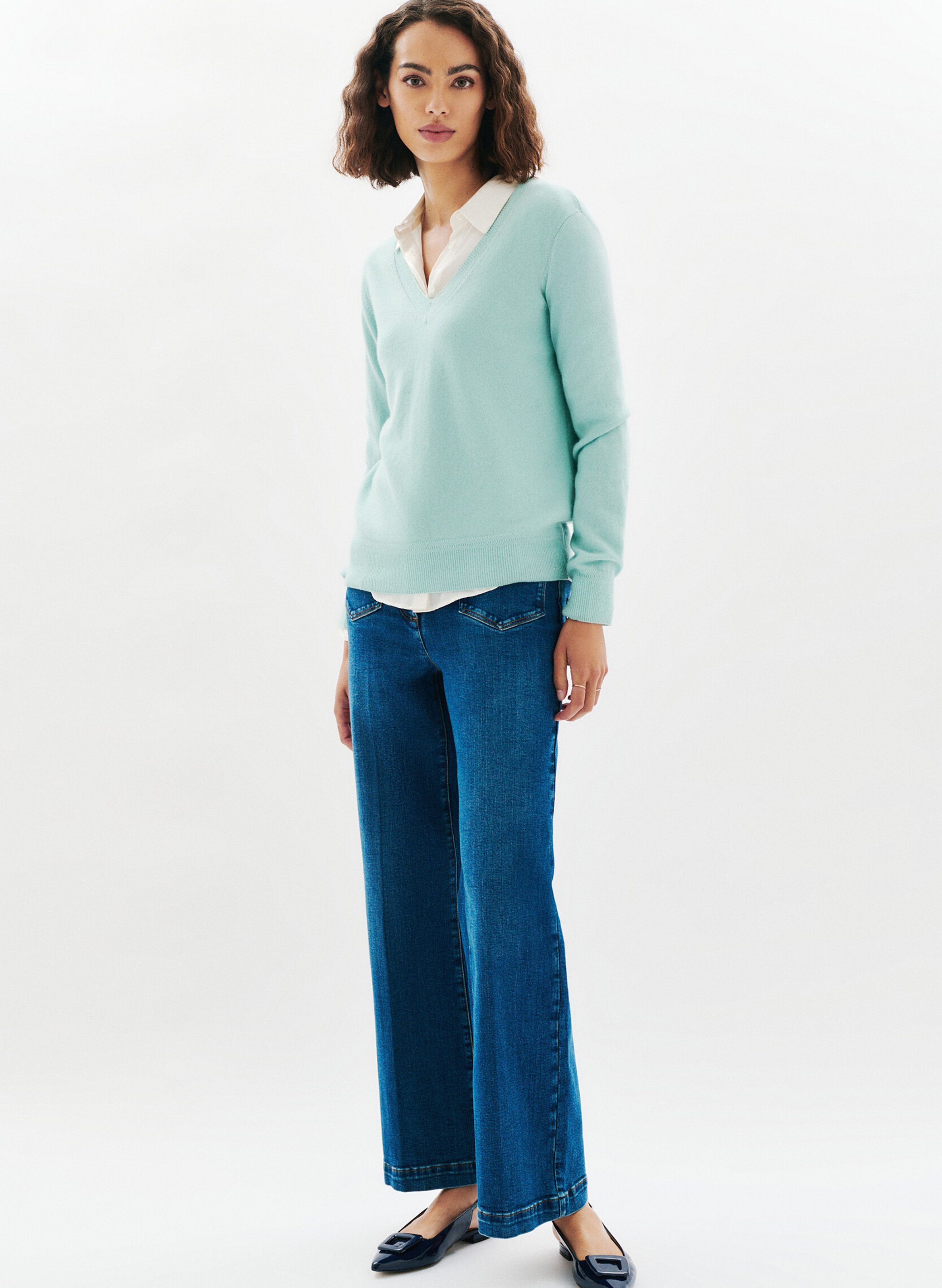 Pull cintré col V en cachemire CAROLL Bleu