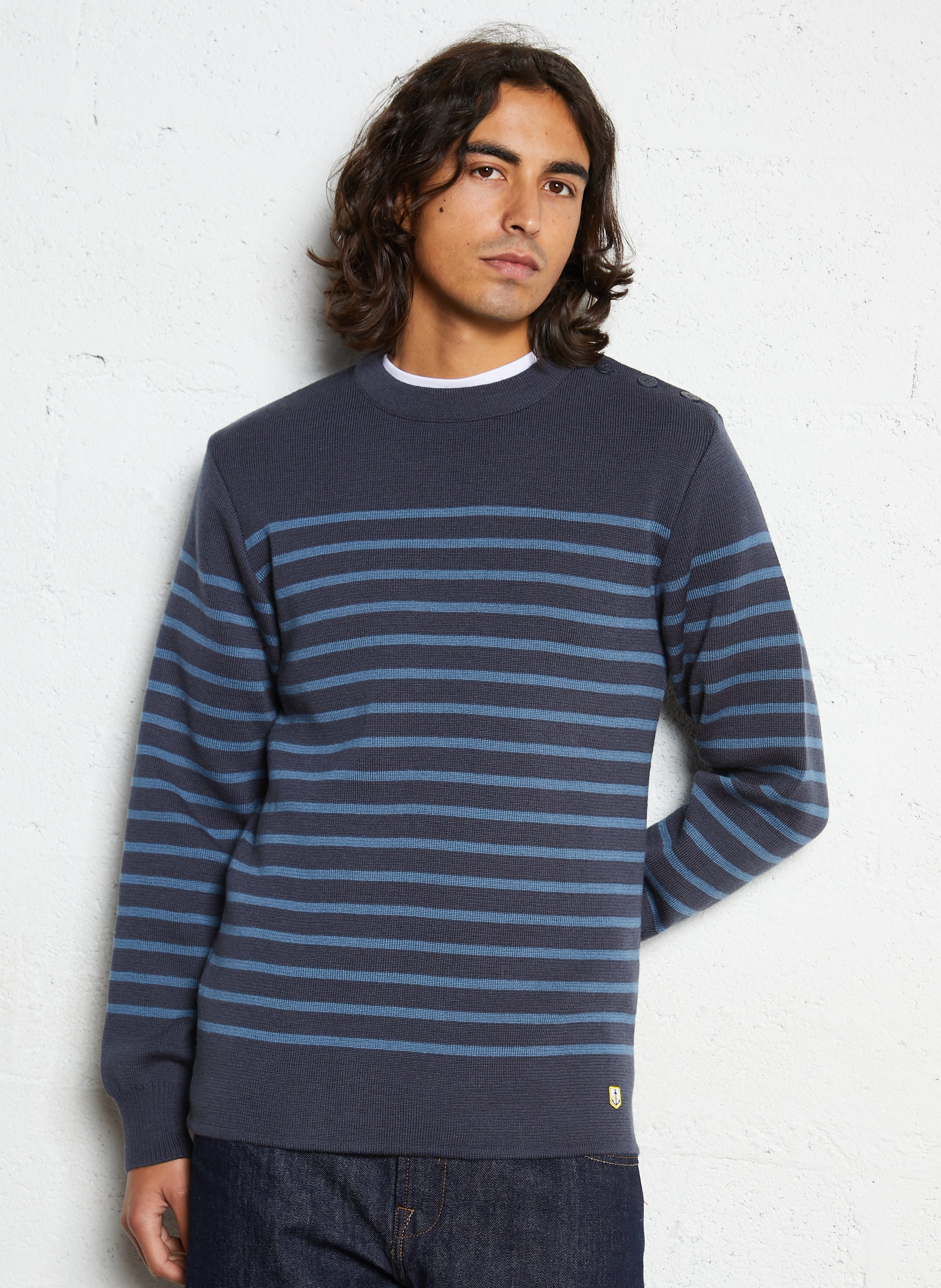 Pull col rond regular-fit en laine ARMOR LUX Bleu