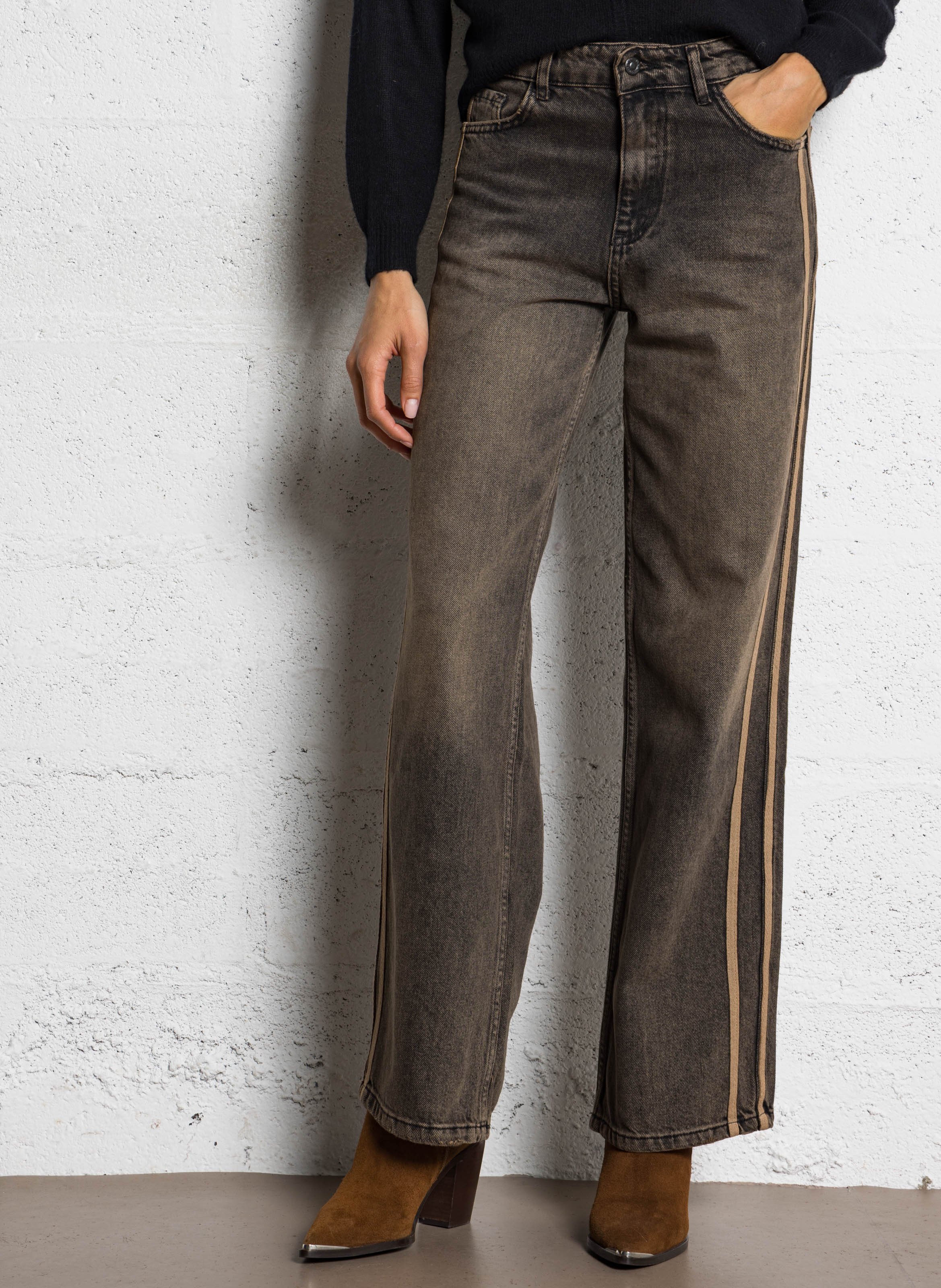 Jean large délavé à bandes  PLEASE Noir