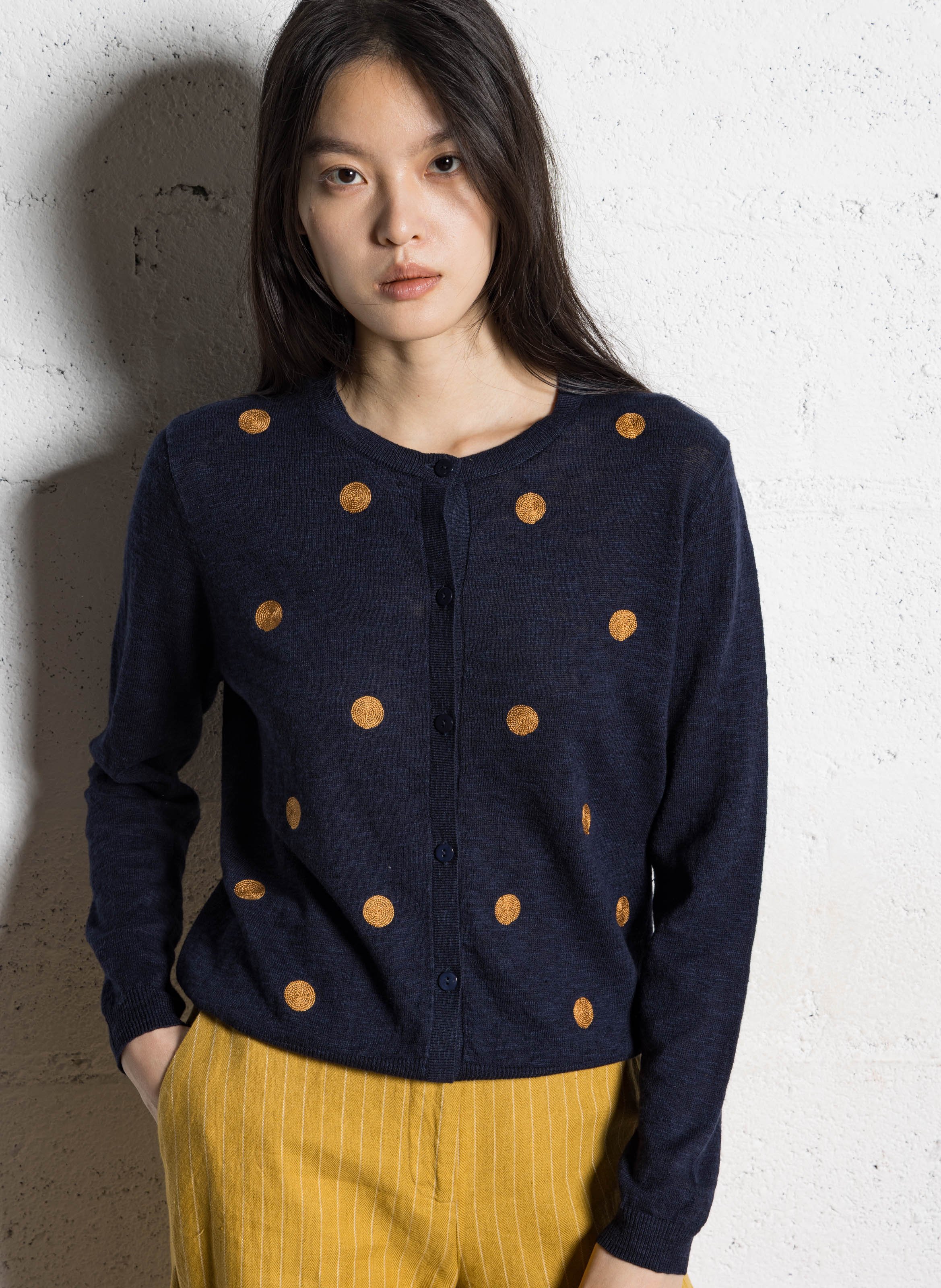 Gilet brodé en lin mélangé NICE THINGS Bleu