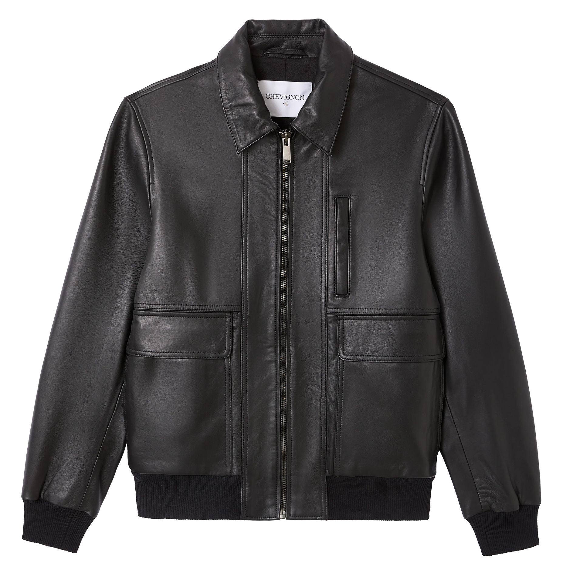 Blouson droit zippé en cuir CHEVIGNON Noir