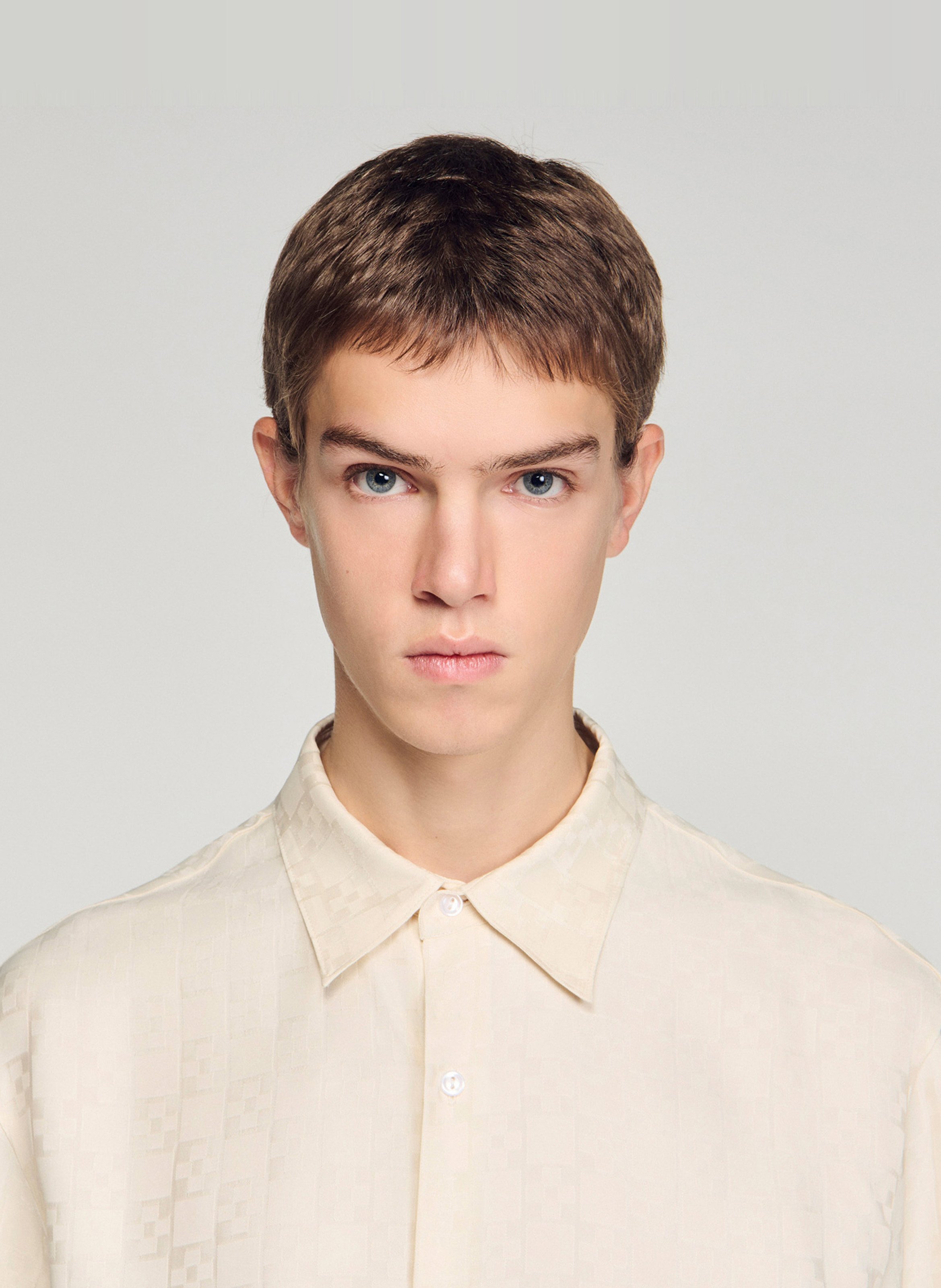 Chemise droite col classique à carreaux SANDRO Blanc