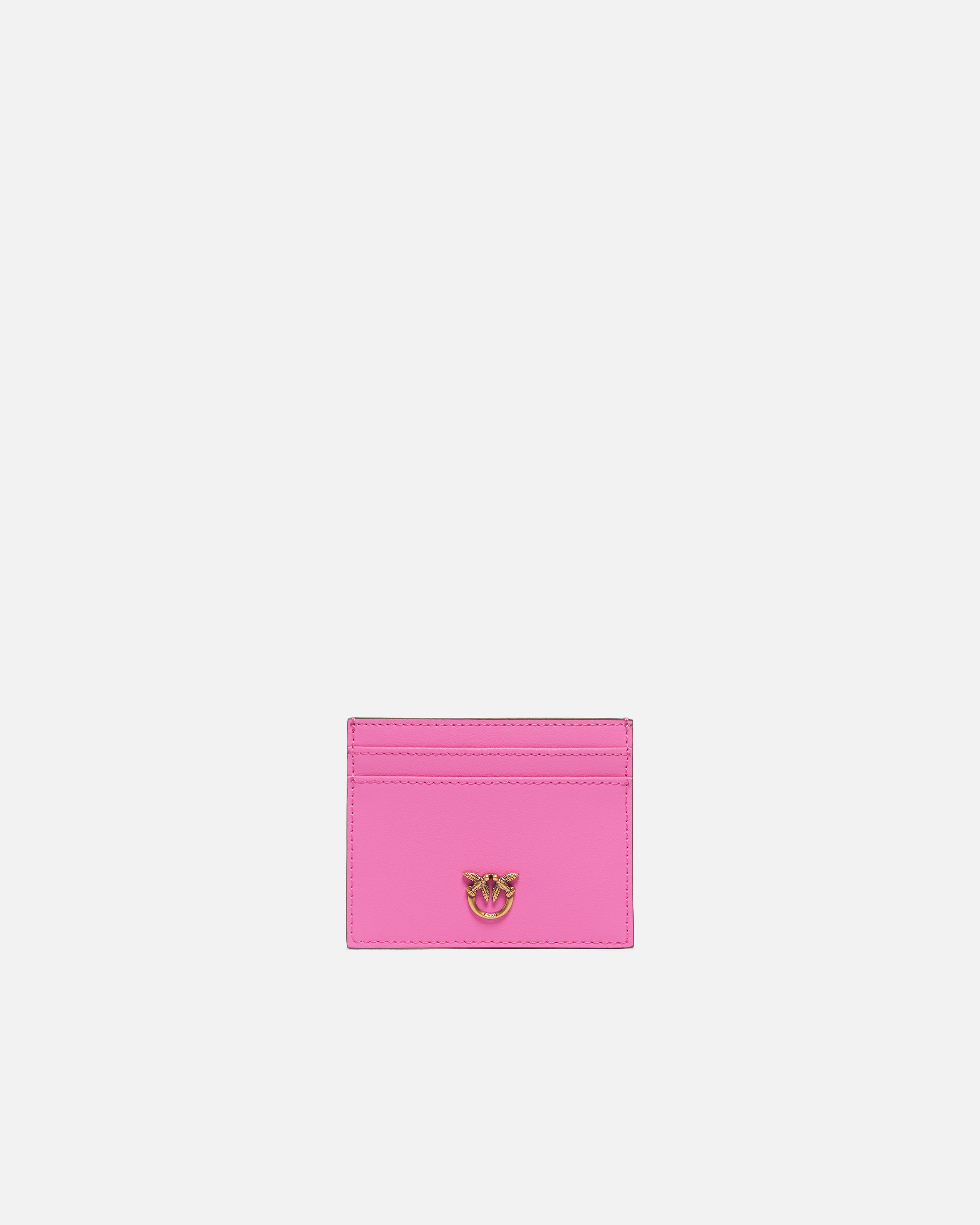 Leather card holder with love birds logo PINKO Pink
