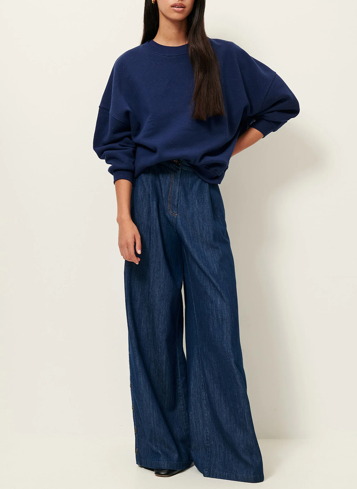 Oversized round-neck cotton-blend sweatshirt SESSUN Blue