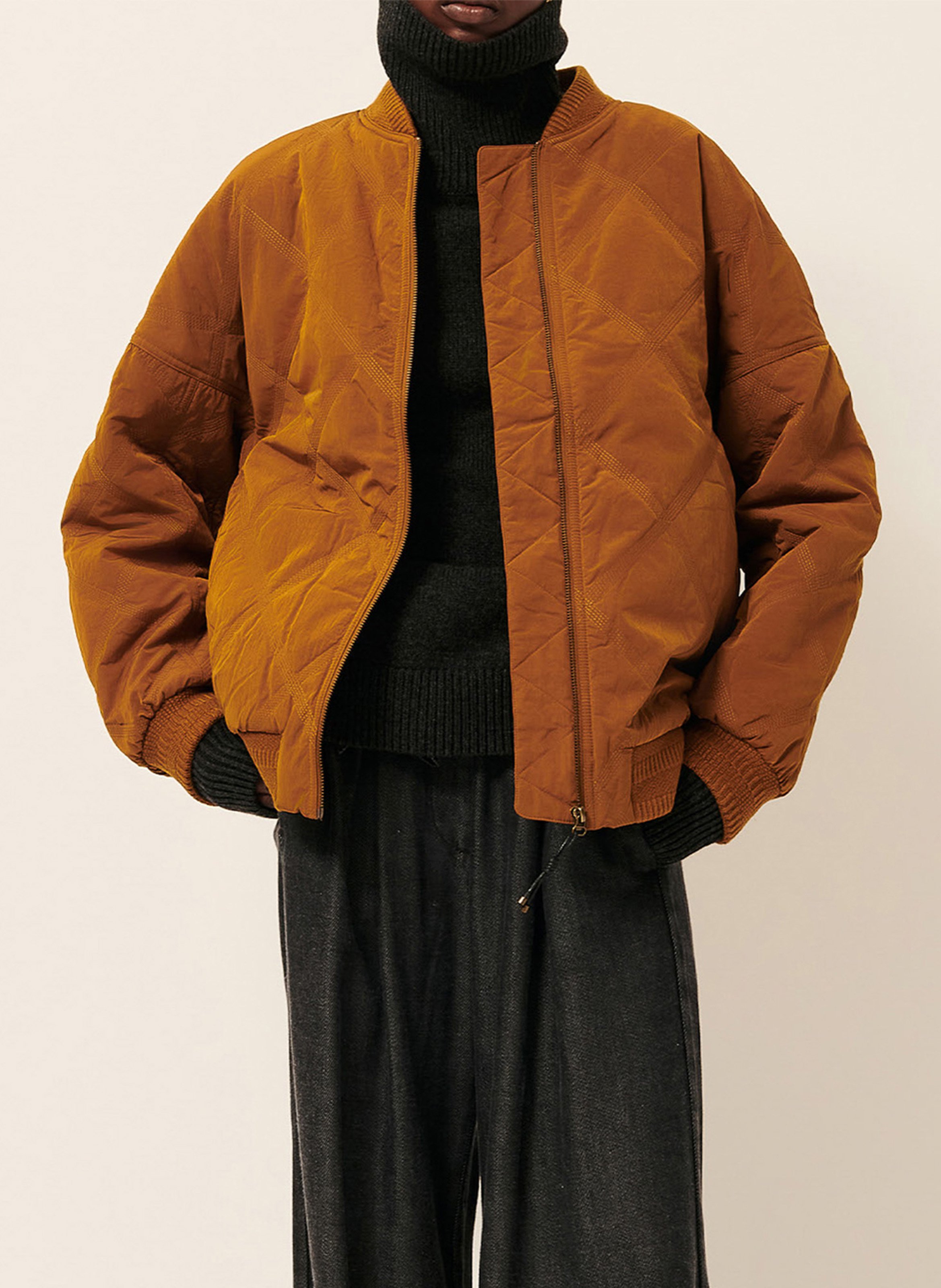 Quilted oversize jacket with varsity collar SESSUN Brown