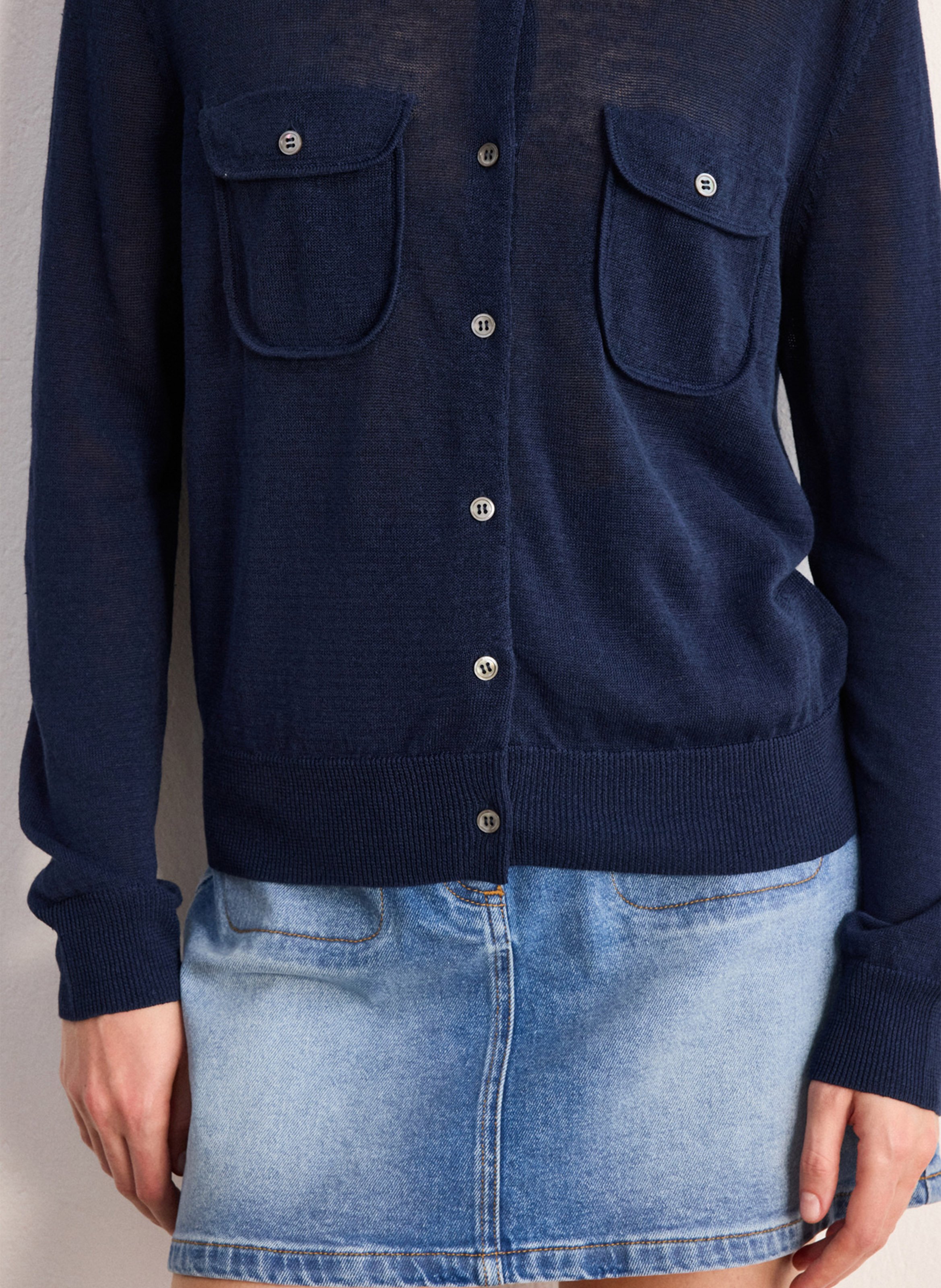 Rundhalsausschnitt aus Leinenmischung PABLO Blau