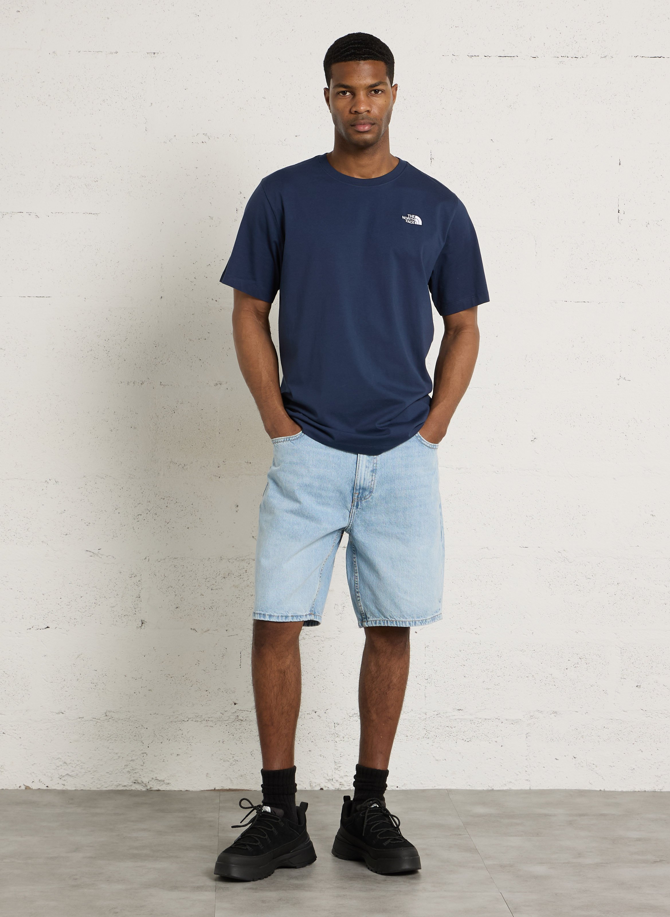 Tee-shirt droit col rond brodé en coton THE NORTH FACE Bleu